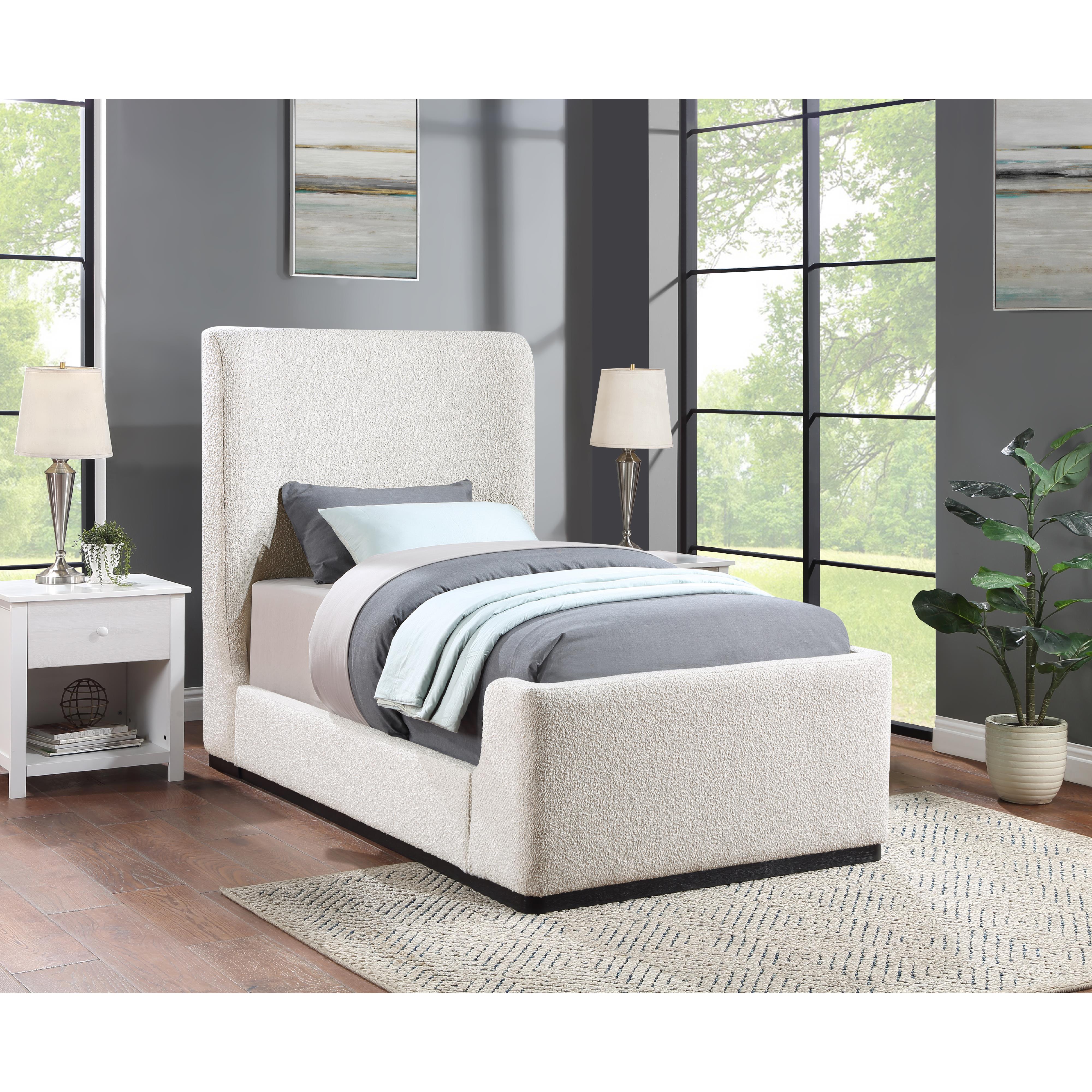 Meridian Oliver Cream Boucle Fabric Twin Bed (3 Boxes)