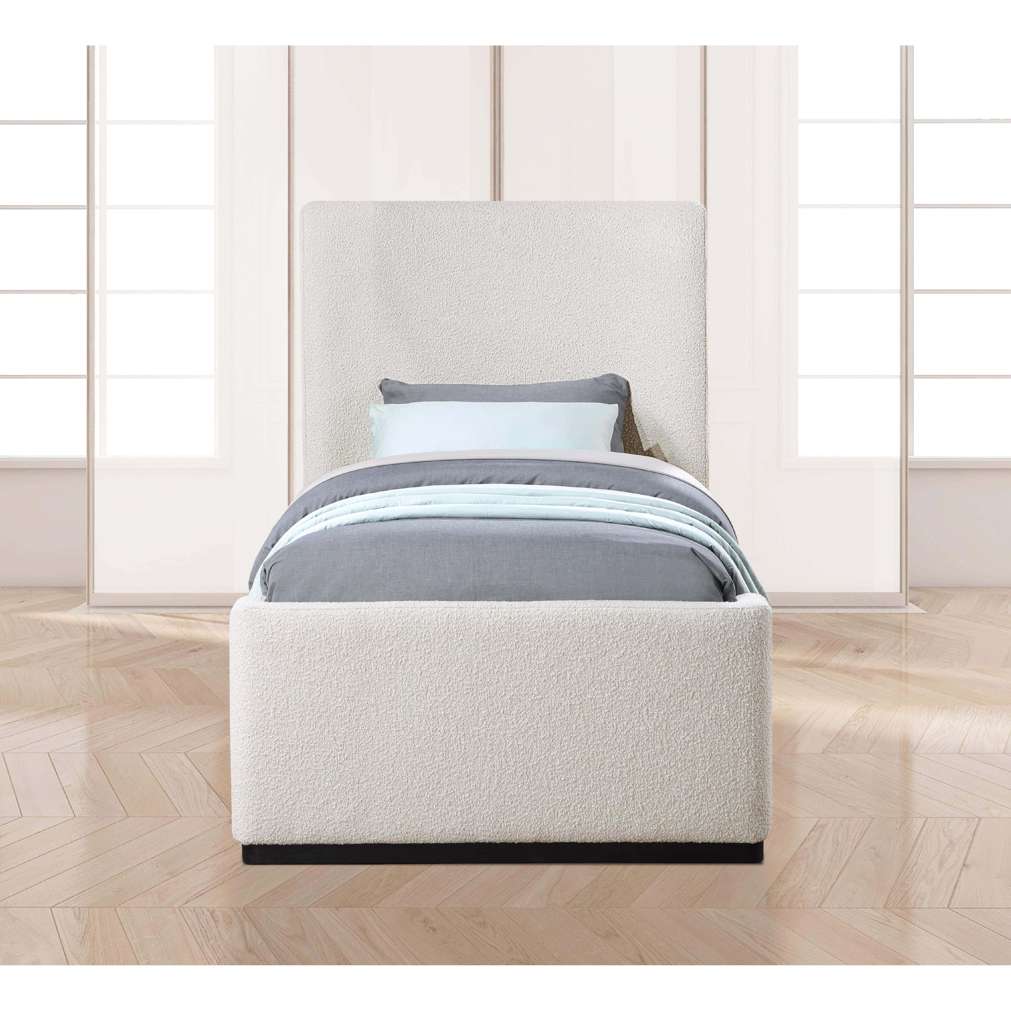 Meridian Oliver Cream Boucle Fabric Twin Bed (3 Boxes)
