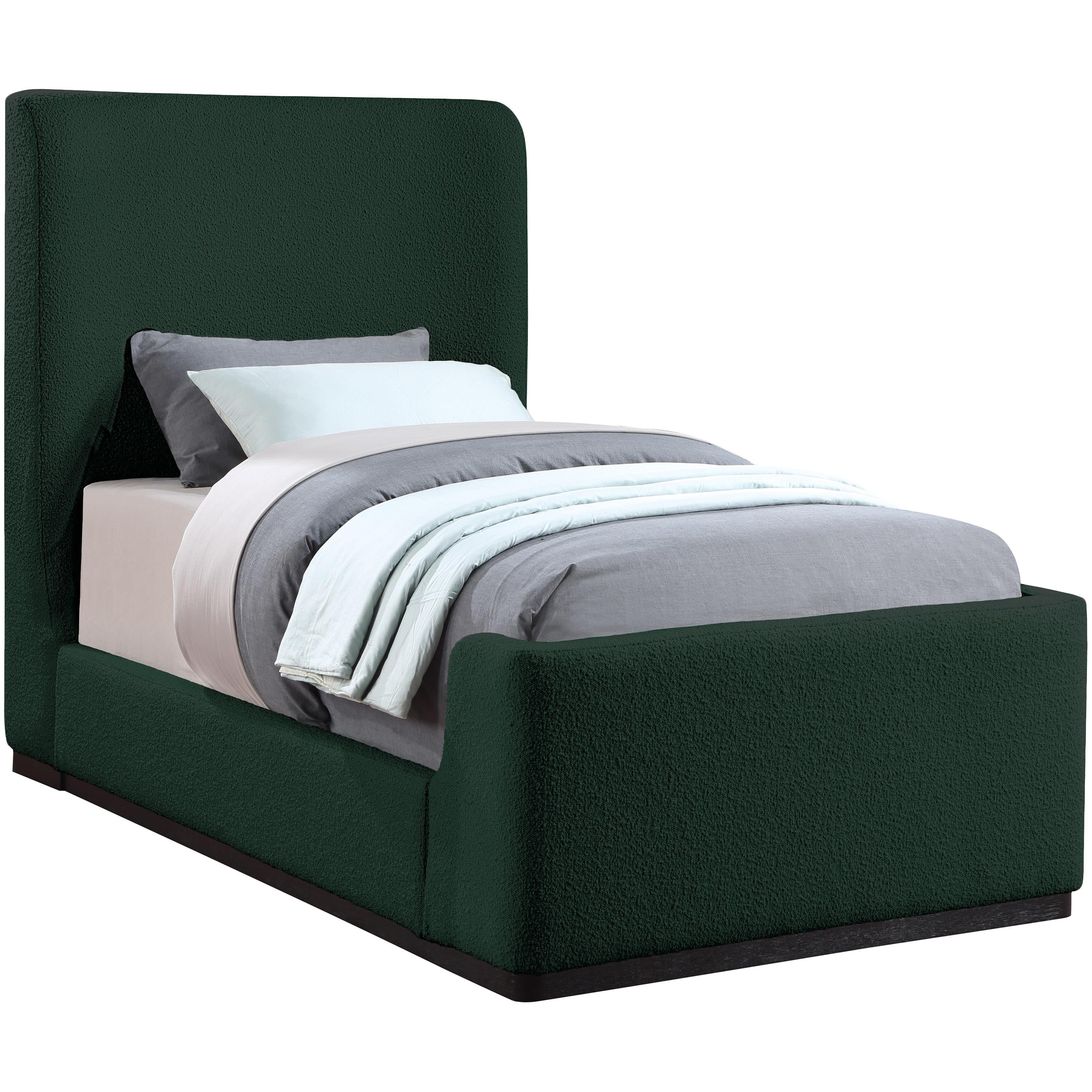 Meridian Oliver Green Boucle Fabric Twin Bed (3 Boxes)