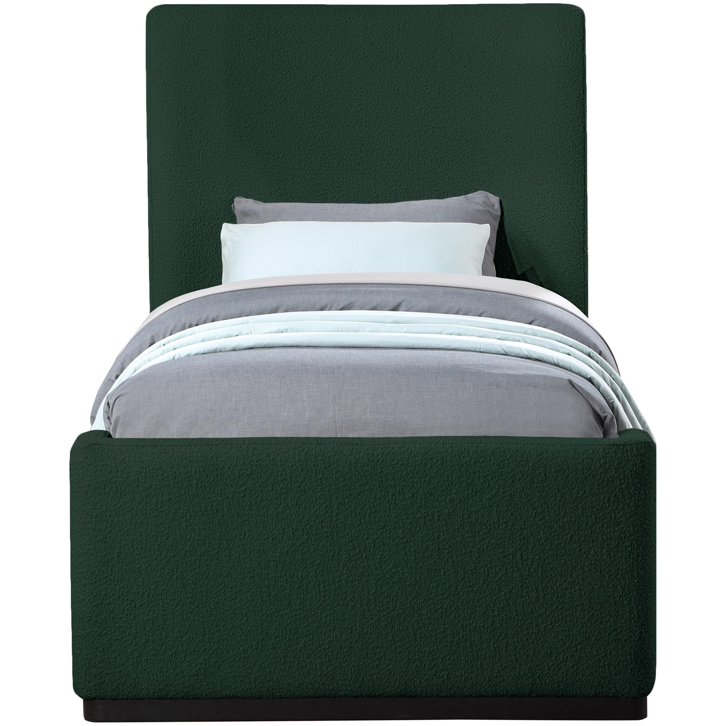 Meridian Oliver Green Boucle Fabric Twin Bed (3 Boxes)