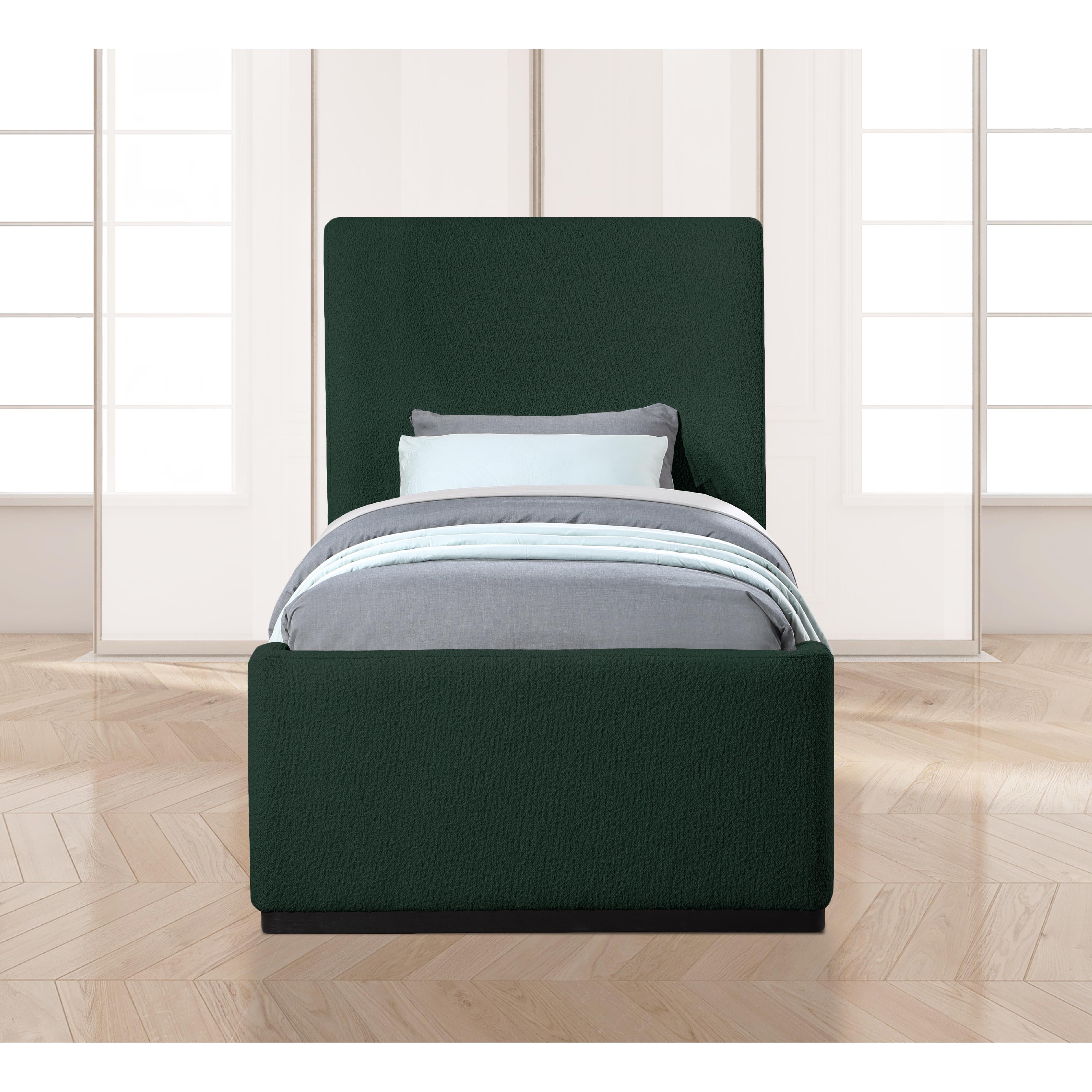 Meridian Oliver Green Boucle Fabric Twin Bed (3 Boxes)