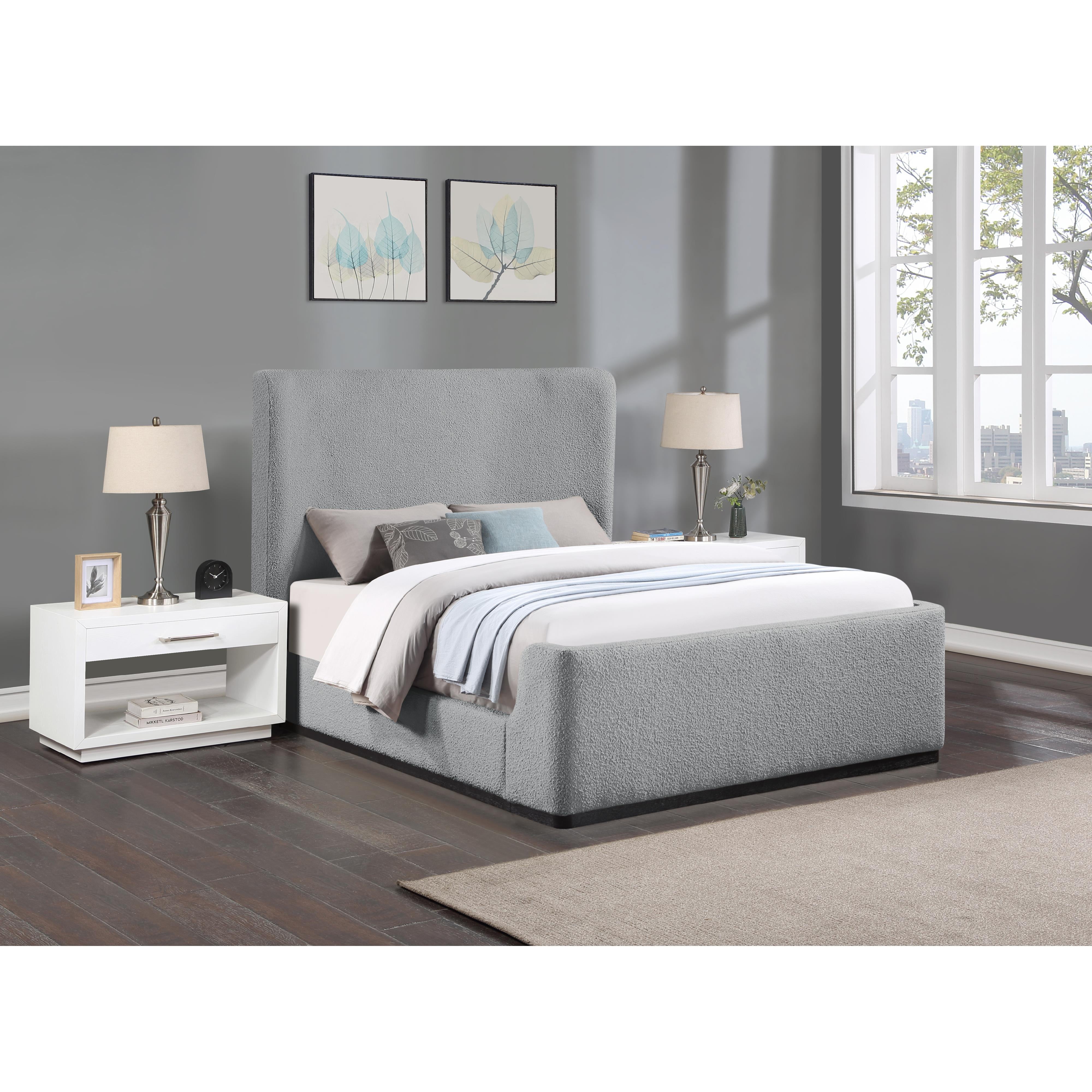 Meridian Oliver Grey Boucle Fabric King Bed (3 Boxes)