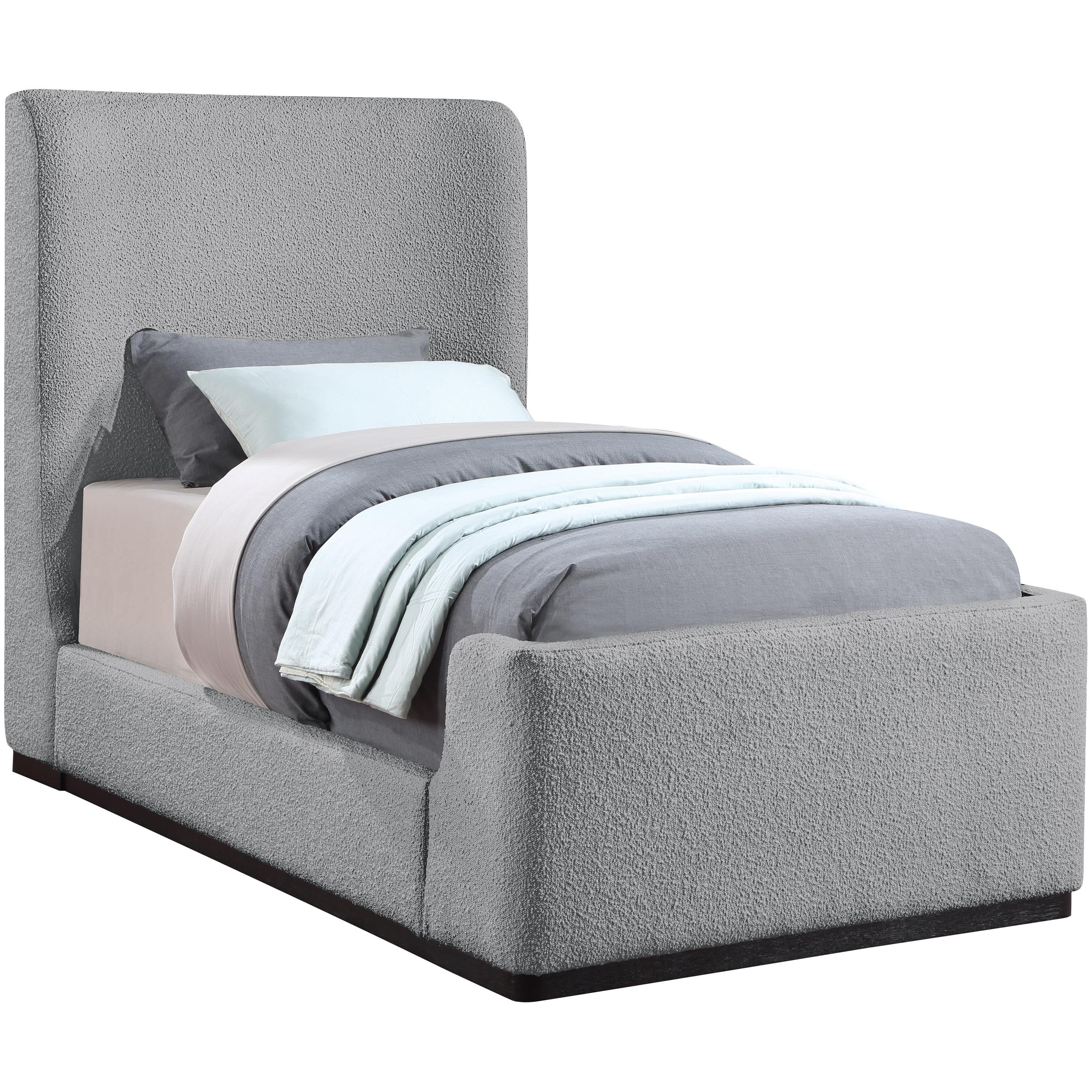Meridian Oliver Grey Boucle Fabric Twin Bed (3 Boxes)