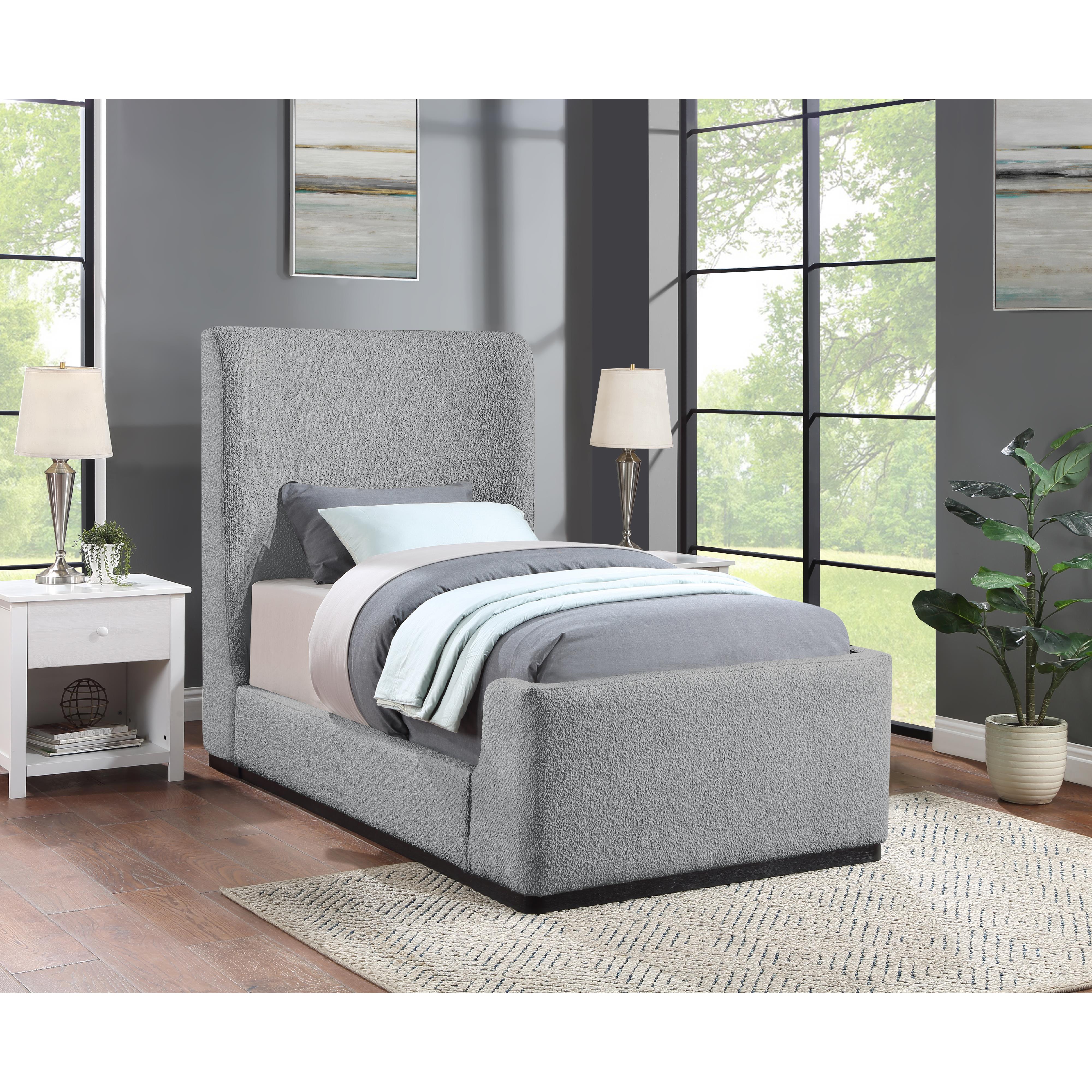 Meridian Oliver Grey Boucle Fabric Twin Bed (3 Boxes)
