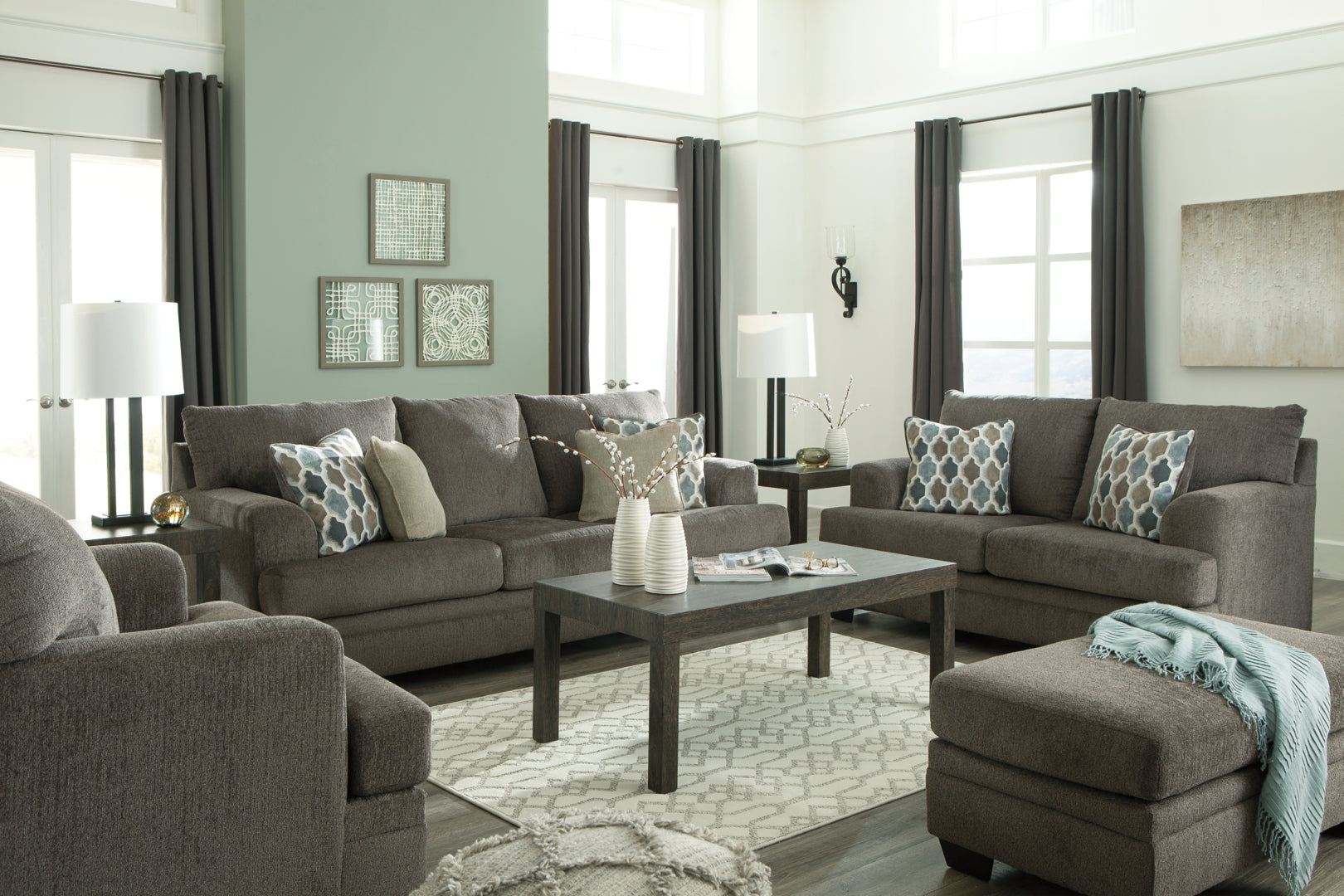 Dorsten Sofa Chaise, Chair, and Ottoman