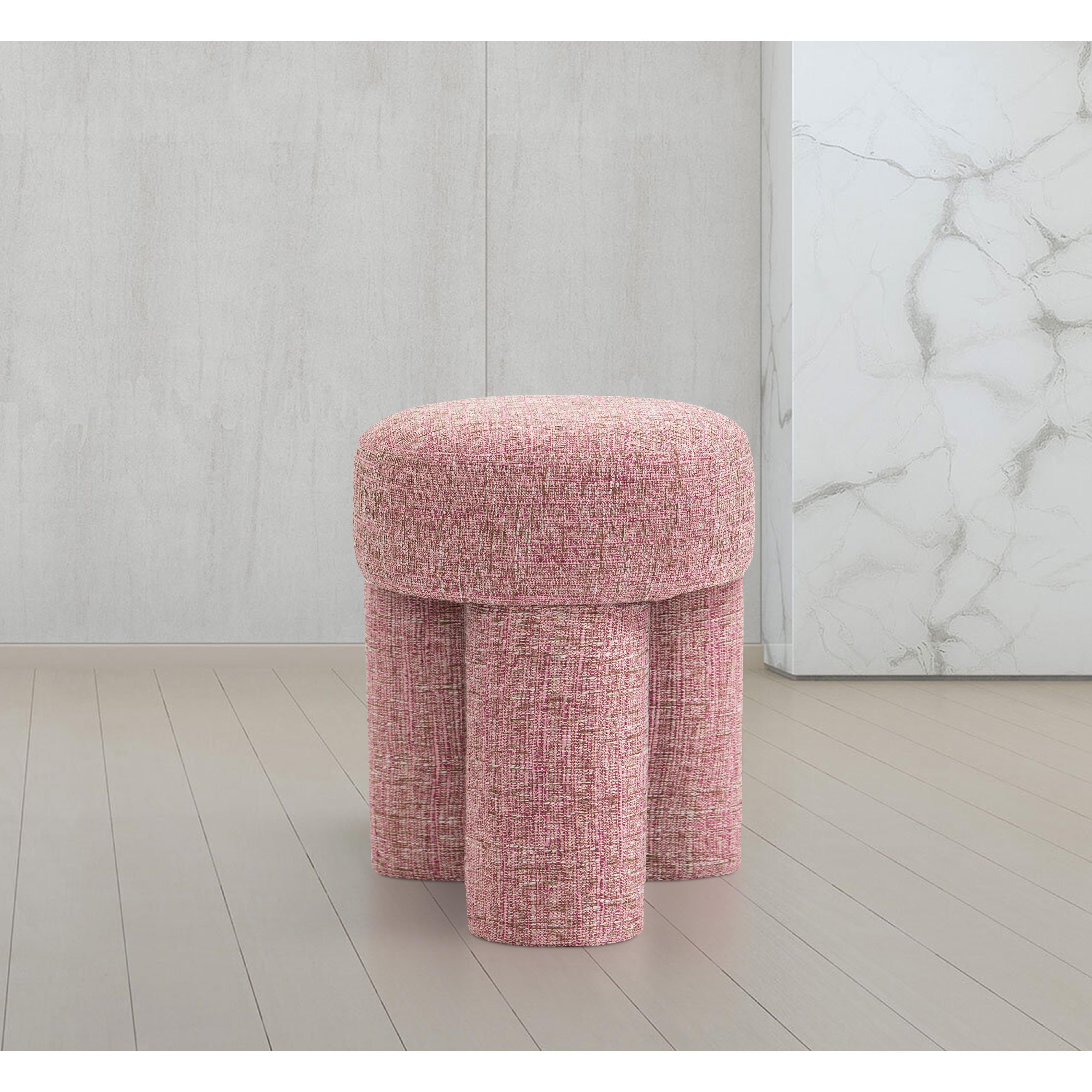 Meridian Larson Pink Polyester Fabric Ottoman/Stool