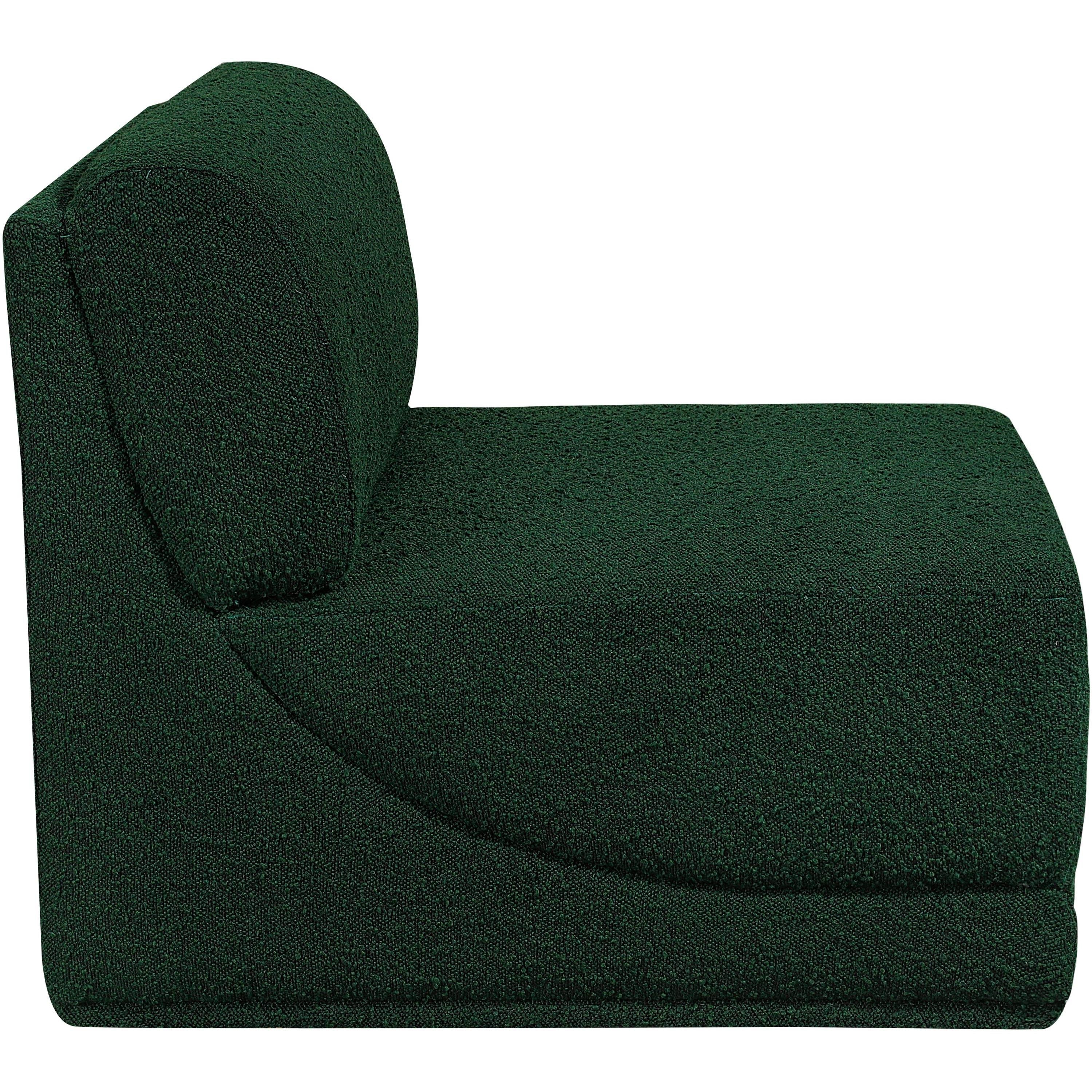 Meridian Ollie Green Boucle Fabric Armless