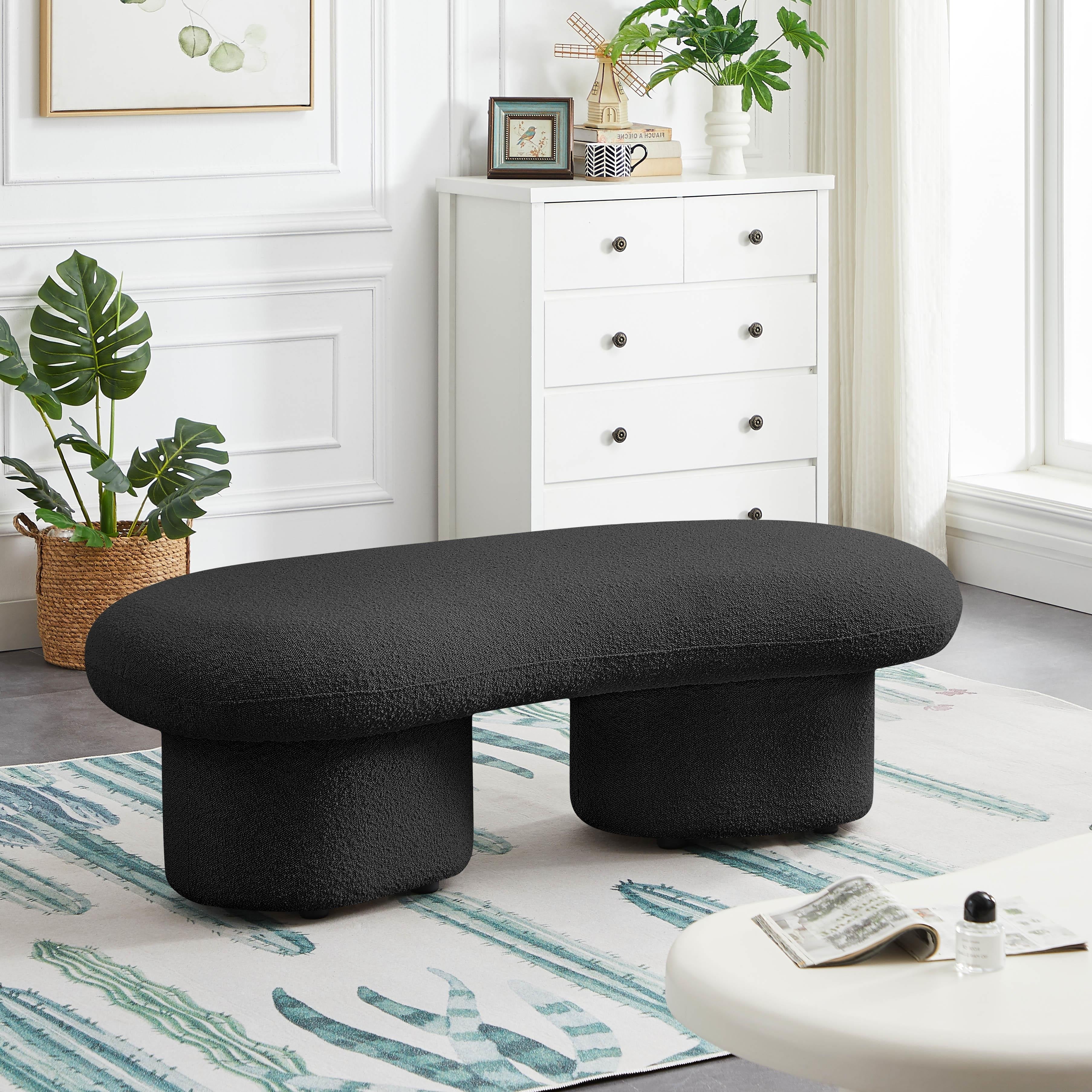 Meridian Luka Black Boucle Fabric Bench