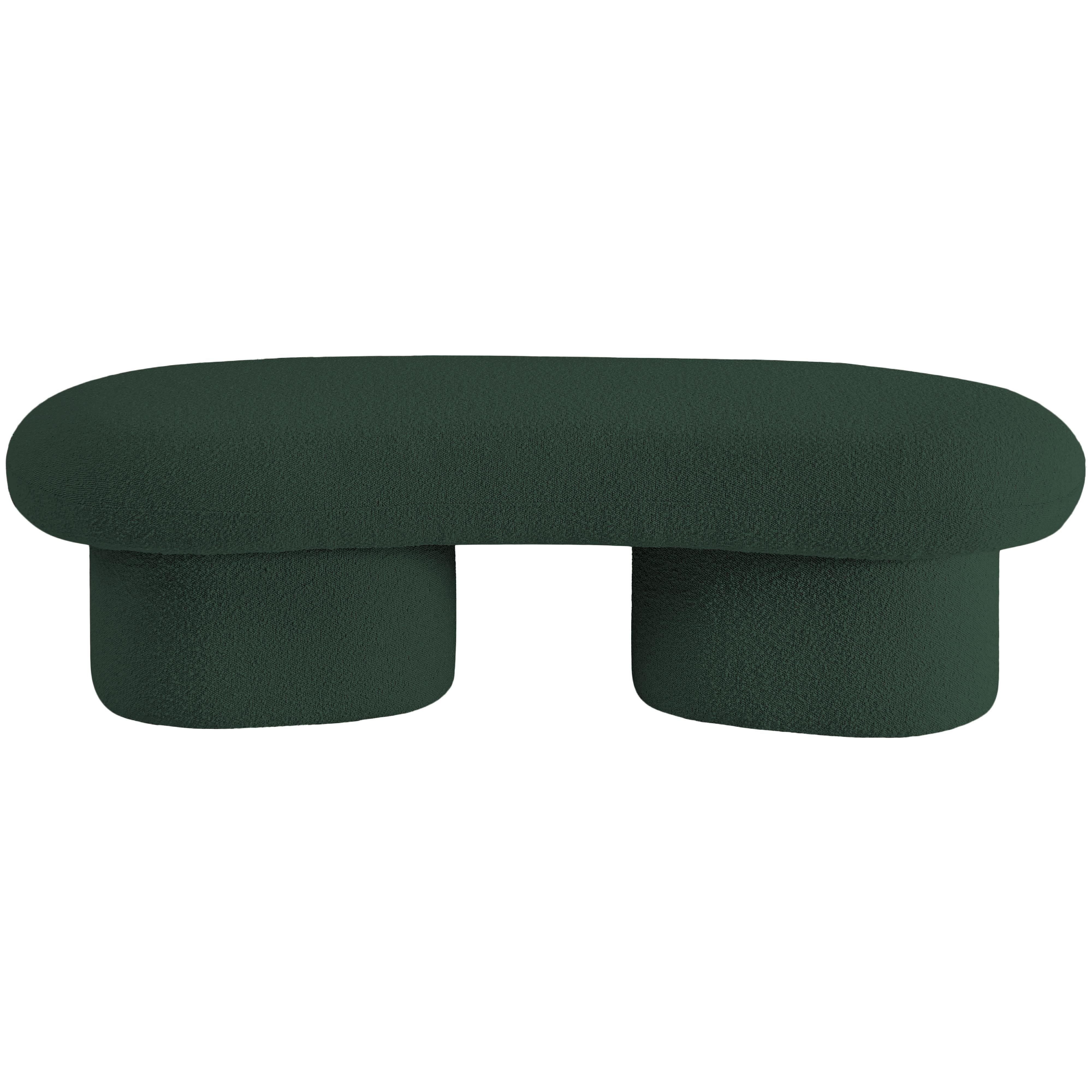 Meridian Luka Green Boucle Fabric Bench