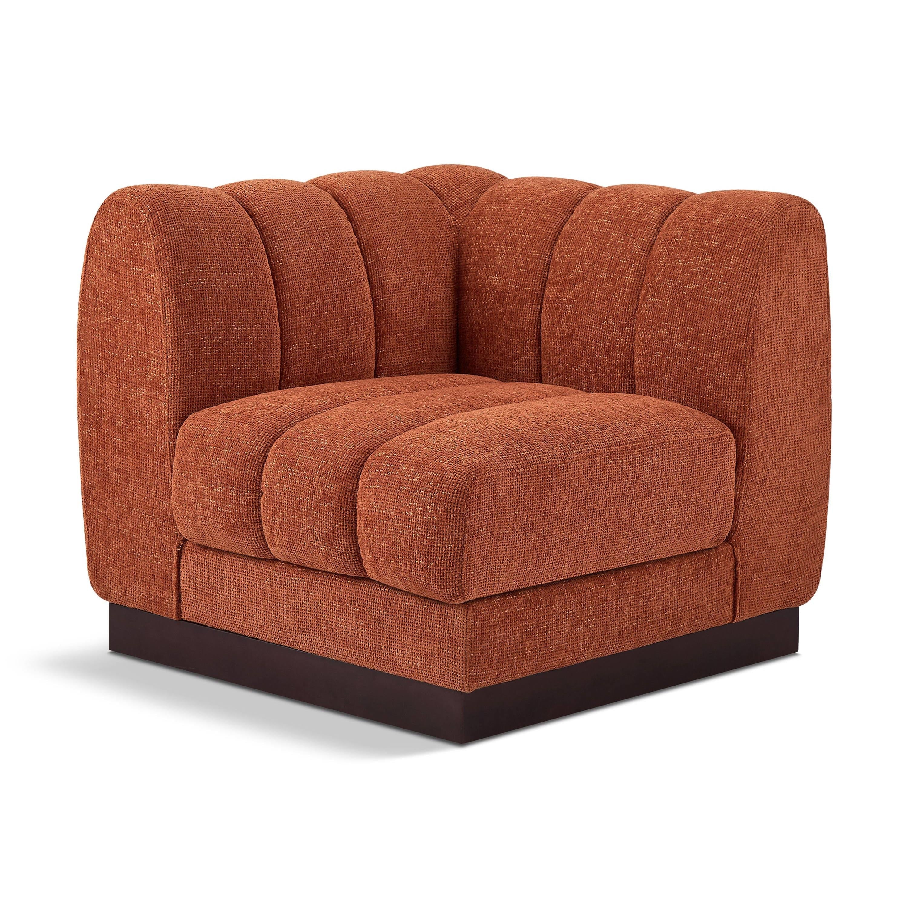 Meridian Quinn Cognac Chenille Fabric Corner Chair