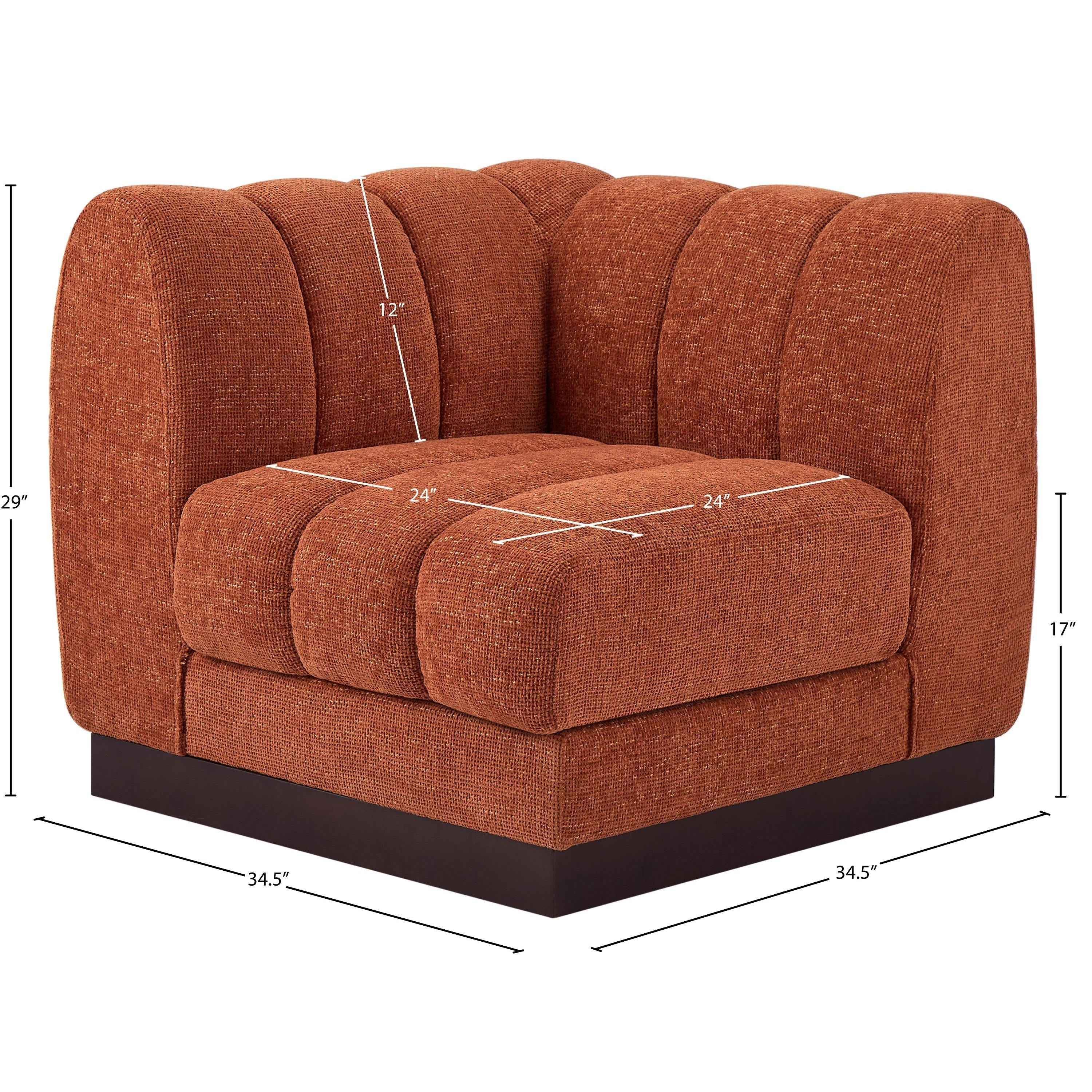 Meridian Quinn Cognac Chenille Fabric Corner Chair