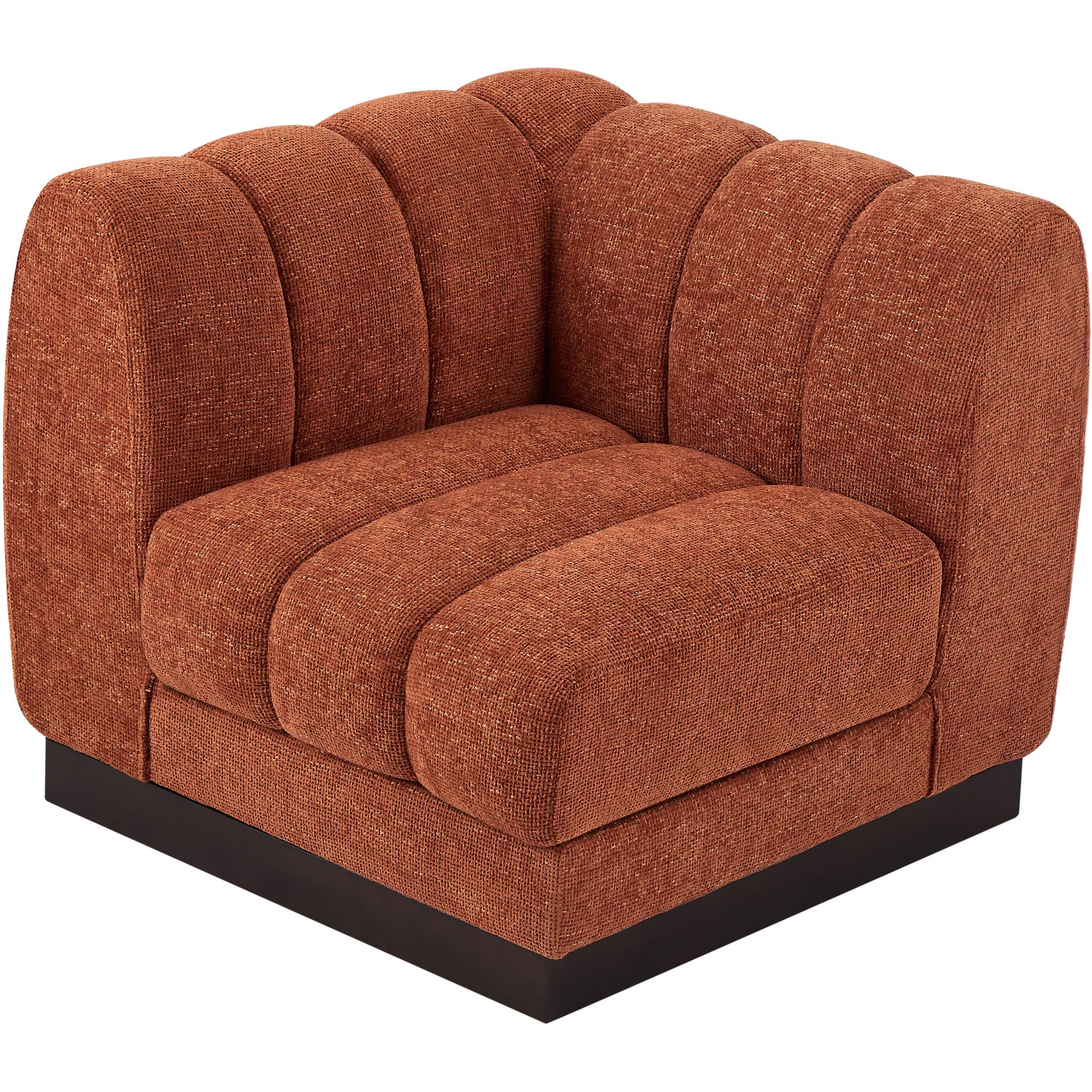 Meridian Quinn Cognac Chenille Fabric Corner Chair