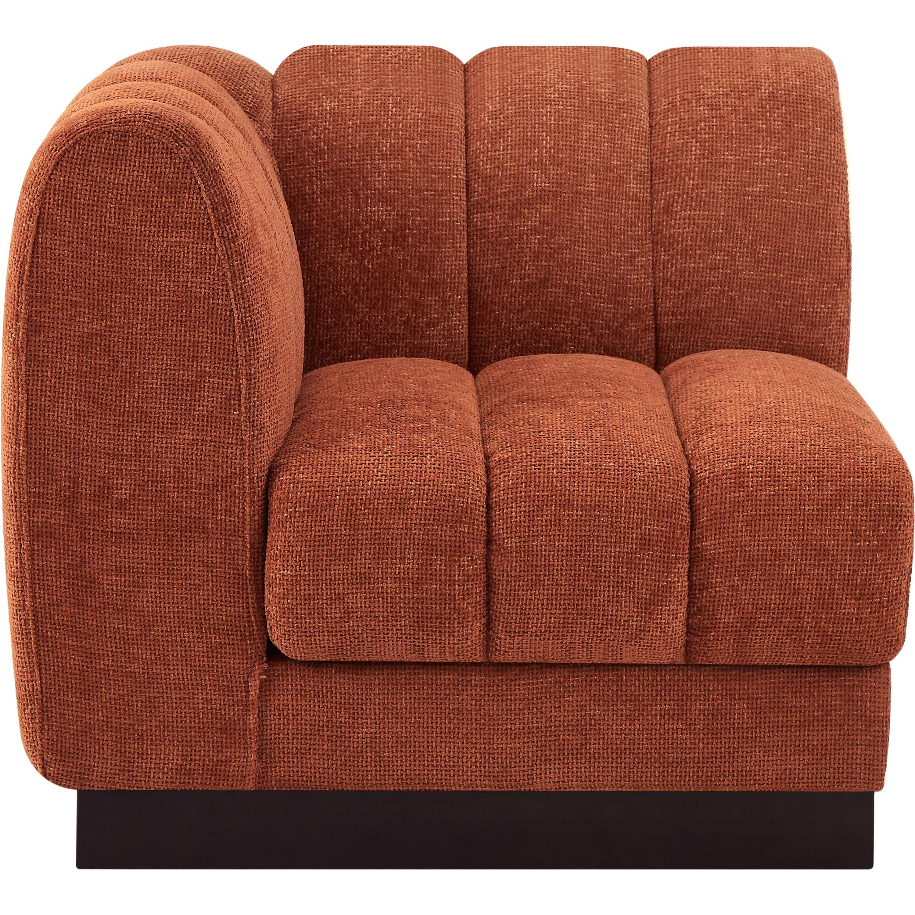 Meridian Quinn Cognac Chenille Fabric Corner Chair