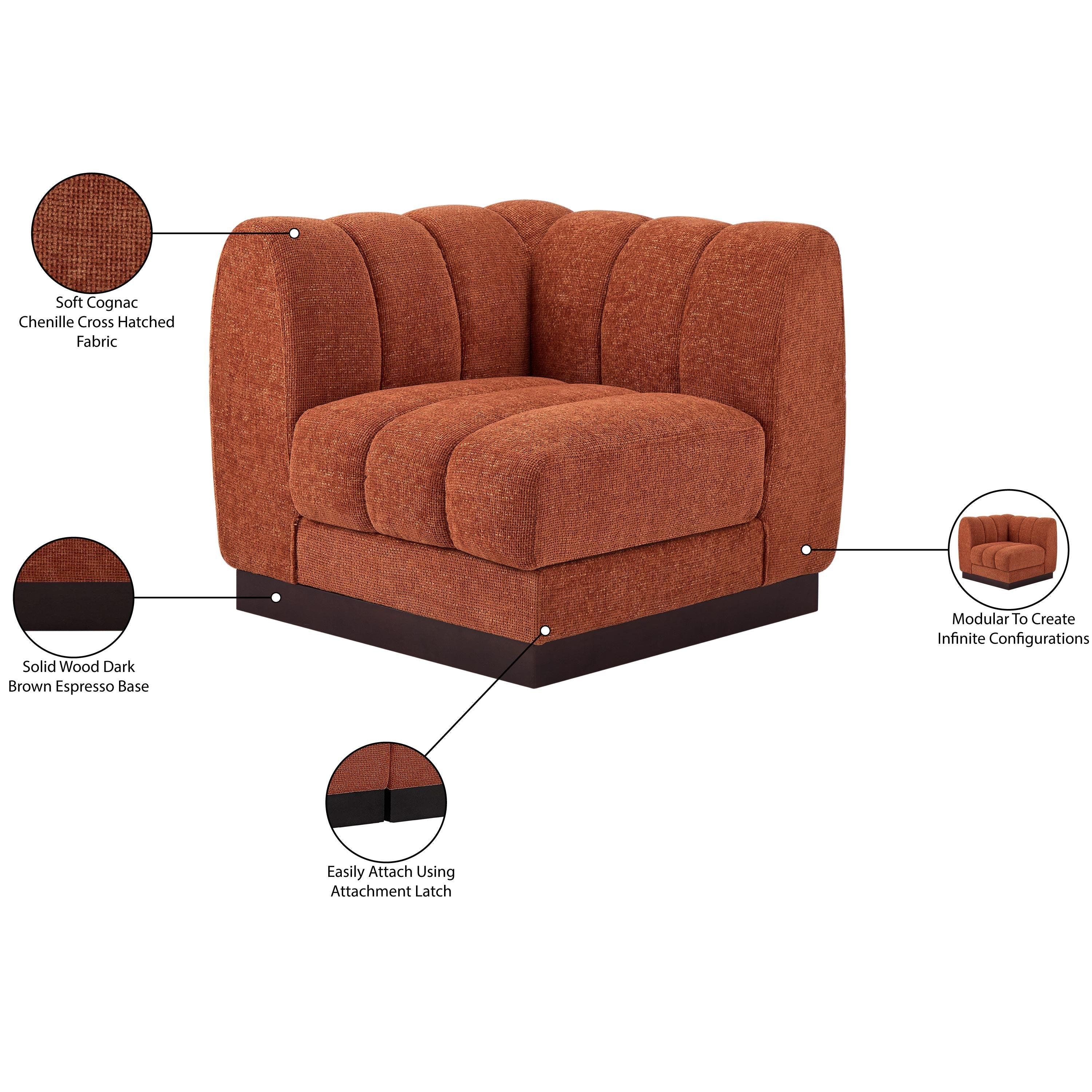 Meridian Quinn Cognac Chenille Fabric Corner Chair