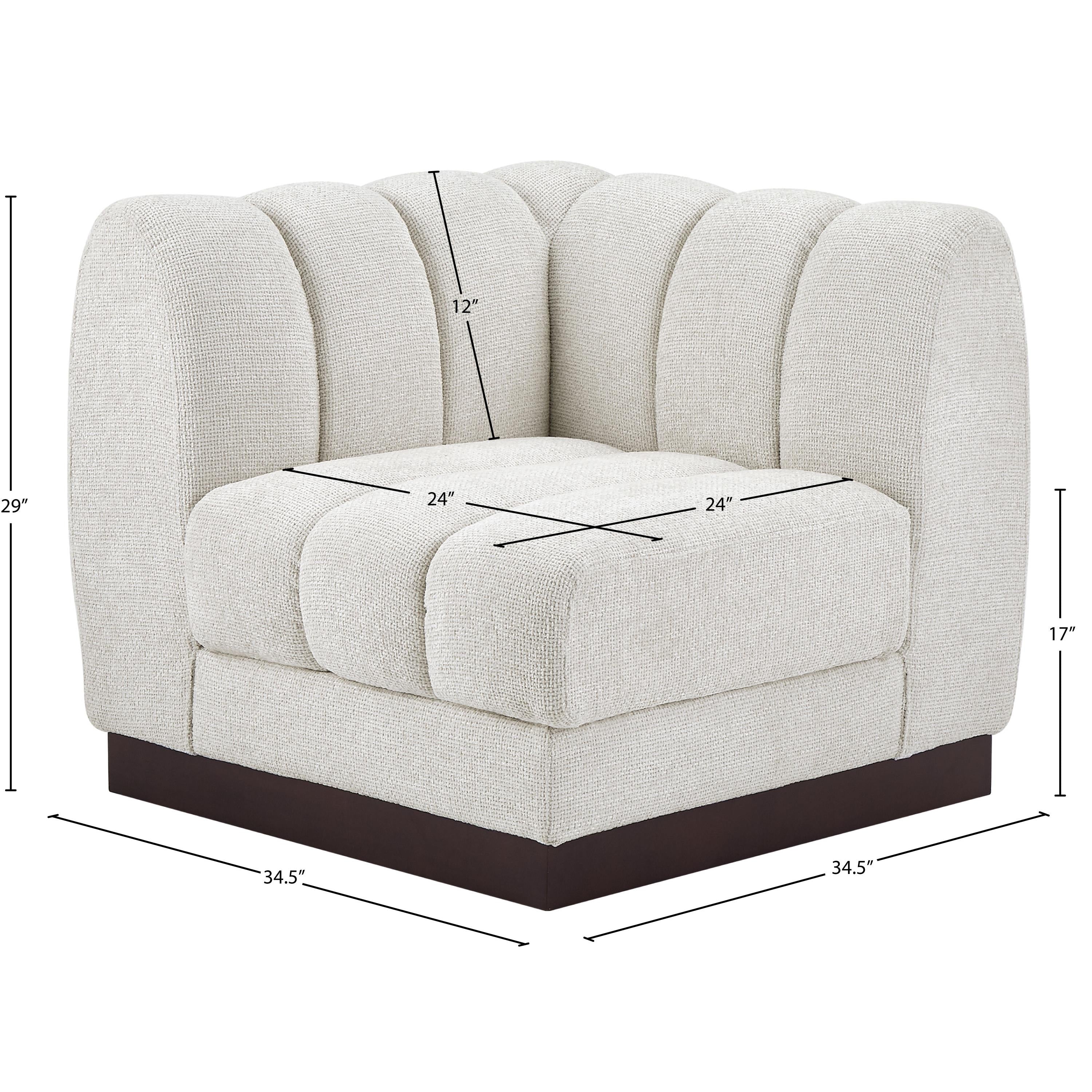 Meridian Quinn Cream Chenille Fabric Corner Chair