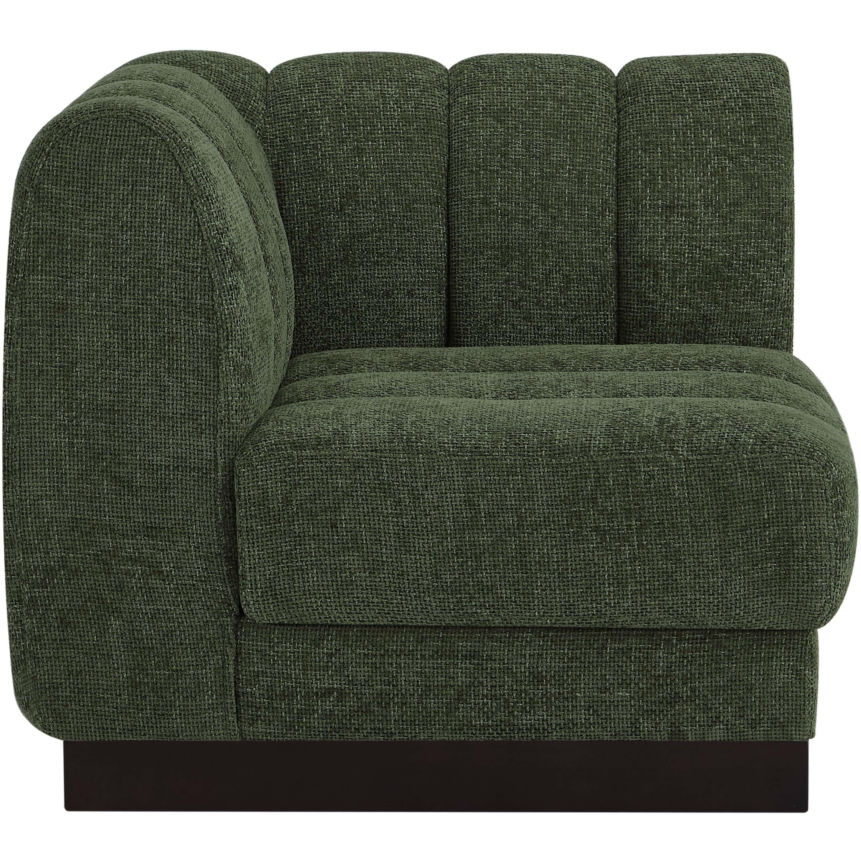 Meridian Quinn Green Chenille Fabric Corner Chair