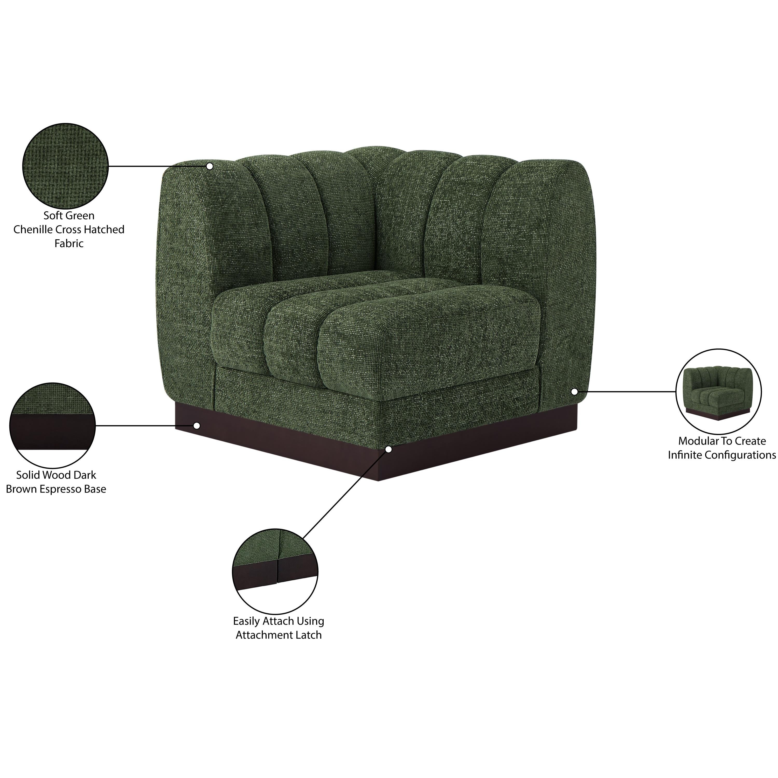 Meridian Quinn Green Chenille Fabric Corner Chair