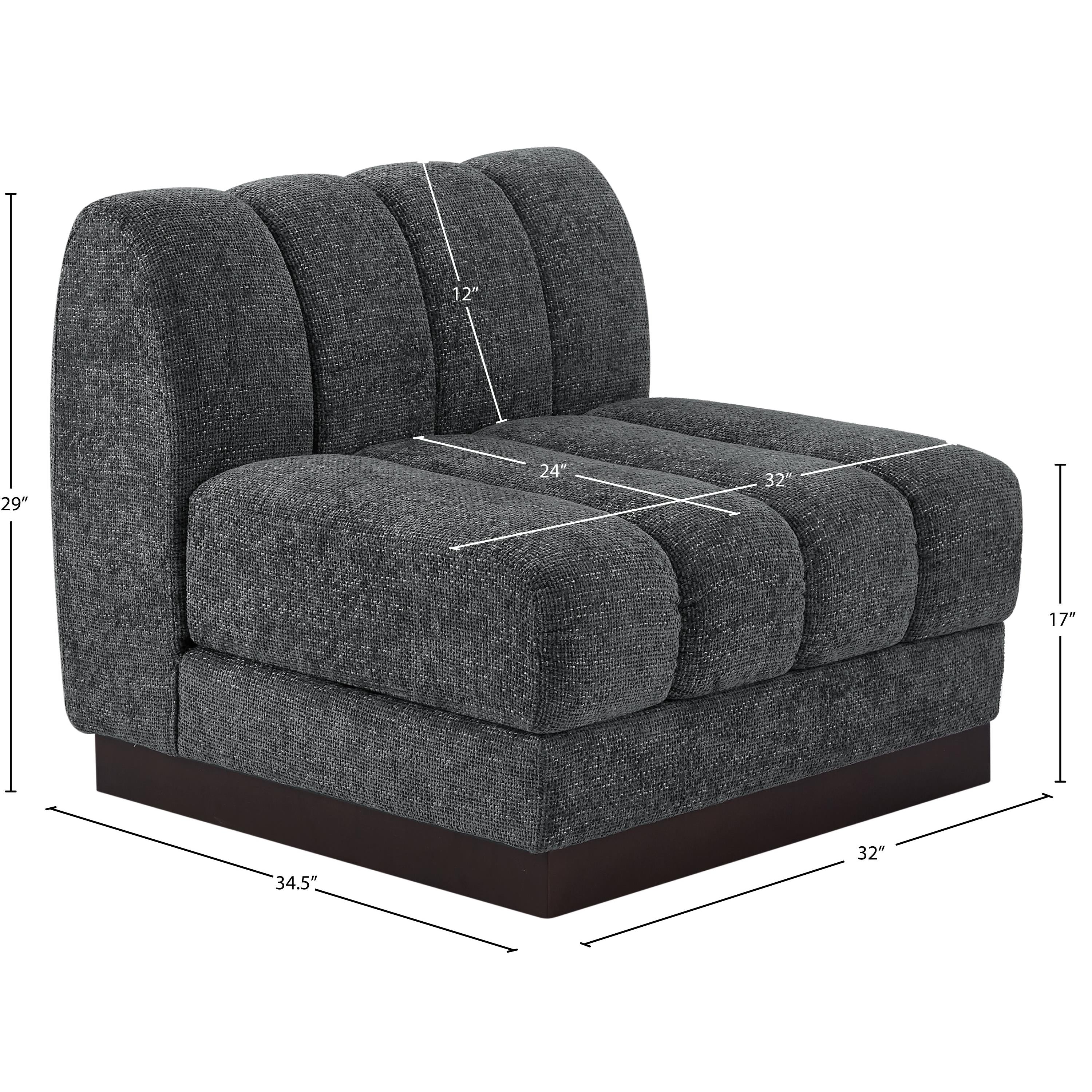 Meridian Quinn Grey Chenille Fabric Armless Chair