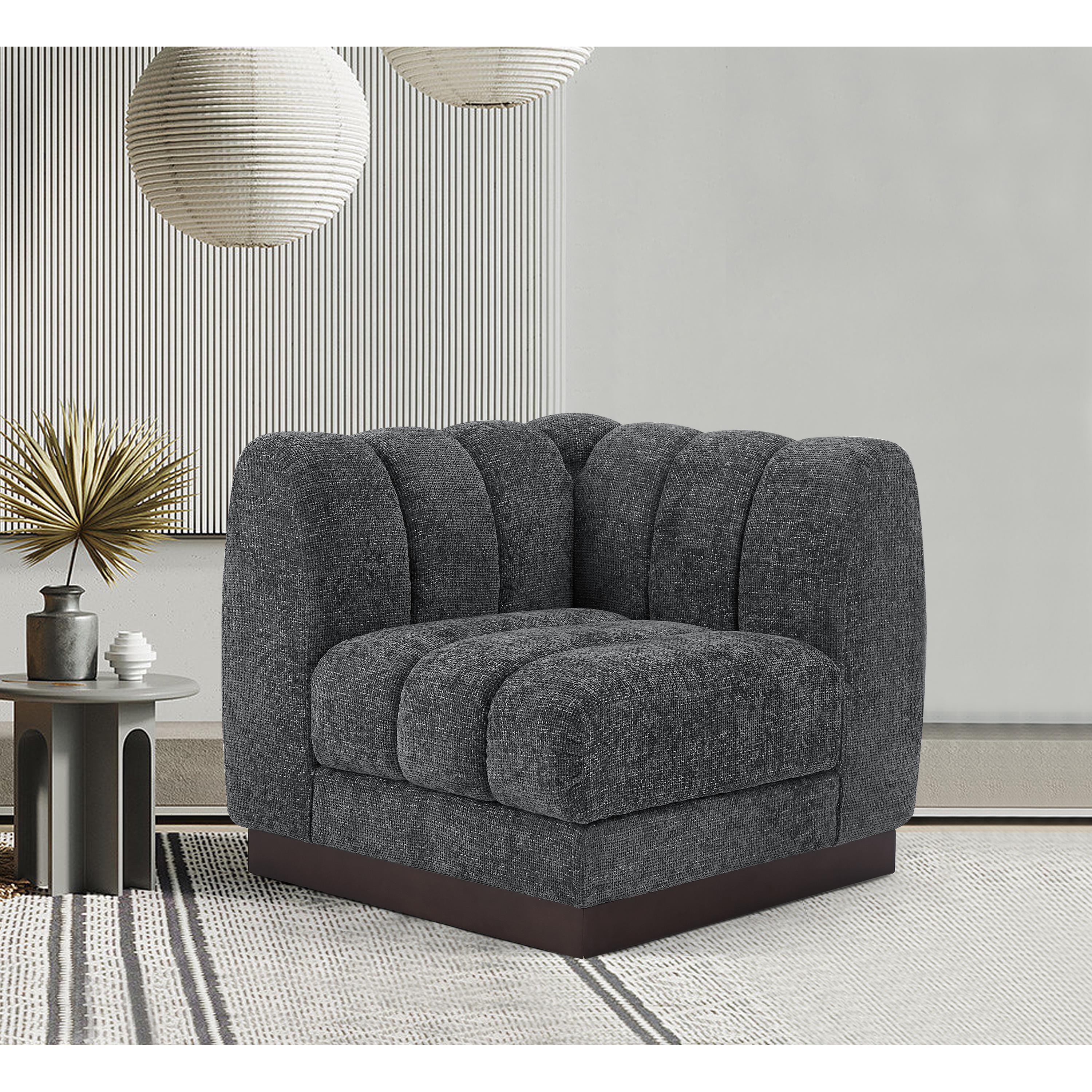 Meridian Quinn Grey Chenille Fabric Corner Chair
