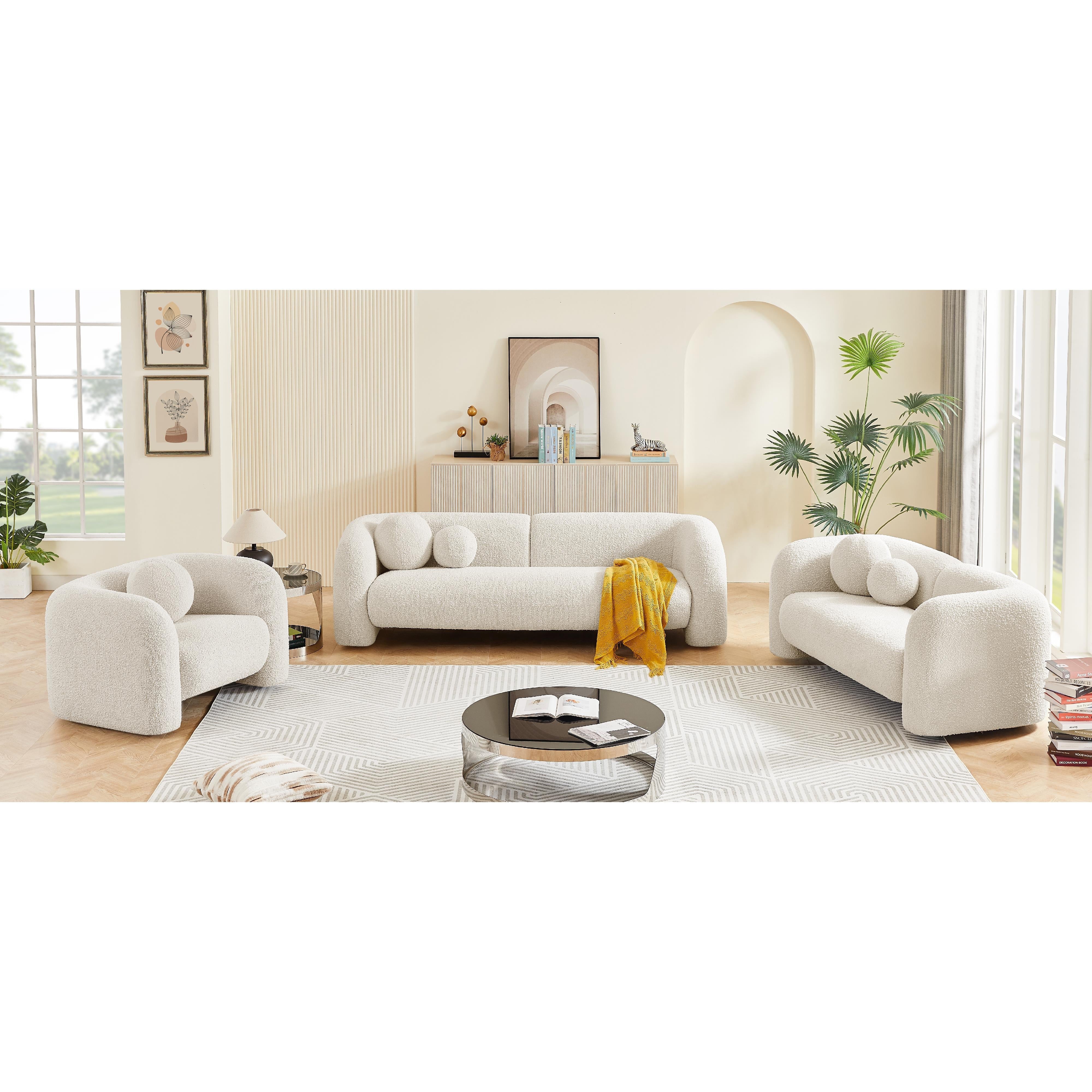 Meridian Emory Cream Boucle Fabric Chair