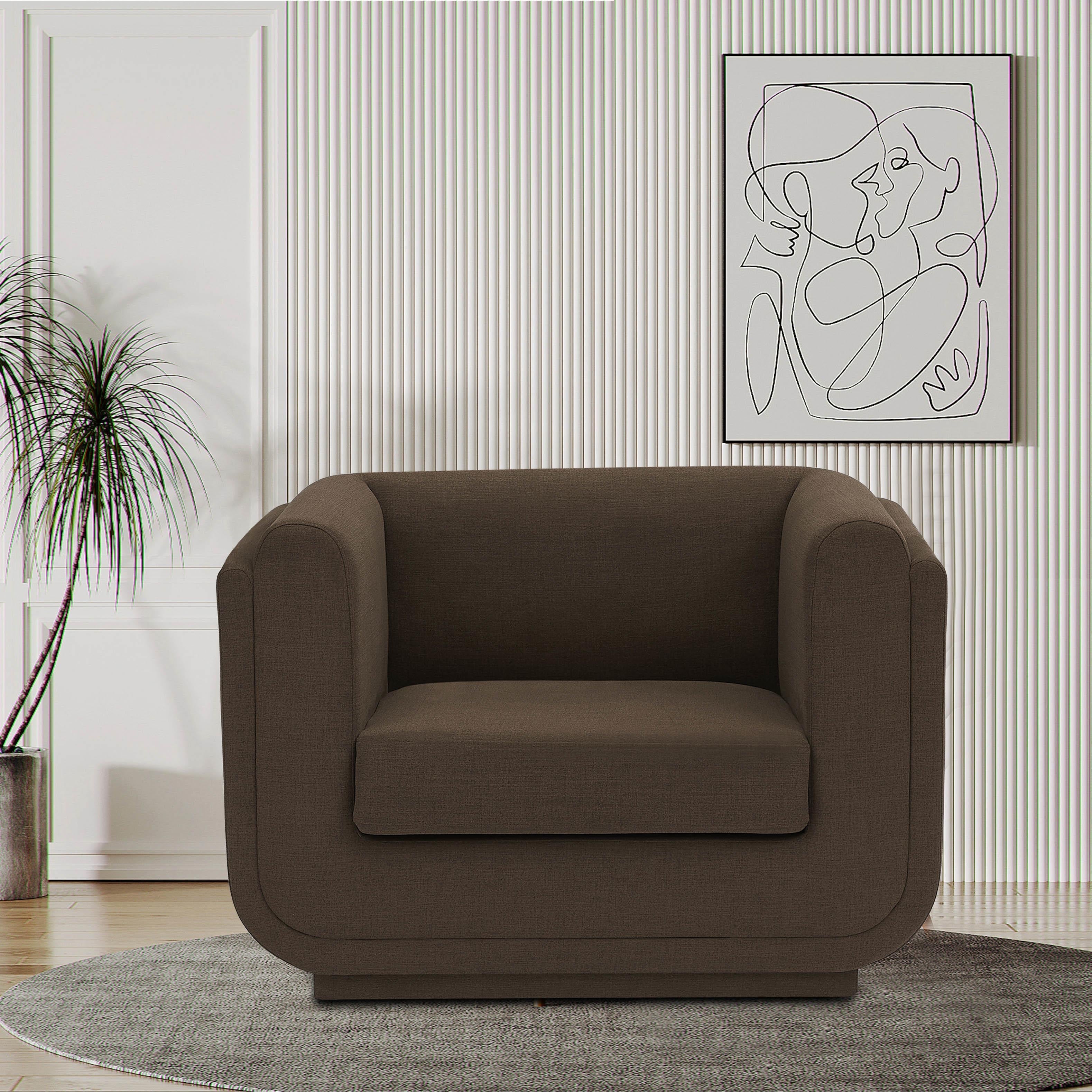 Meridian Kimora Brown Linen Textured Fabric Chair