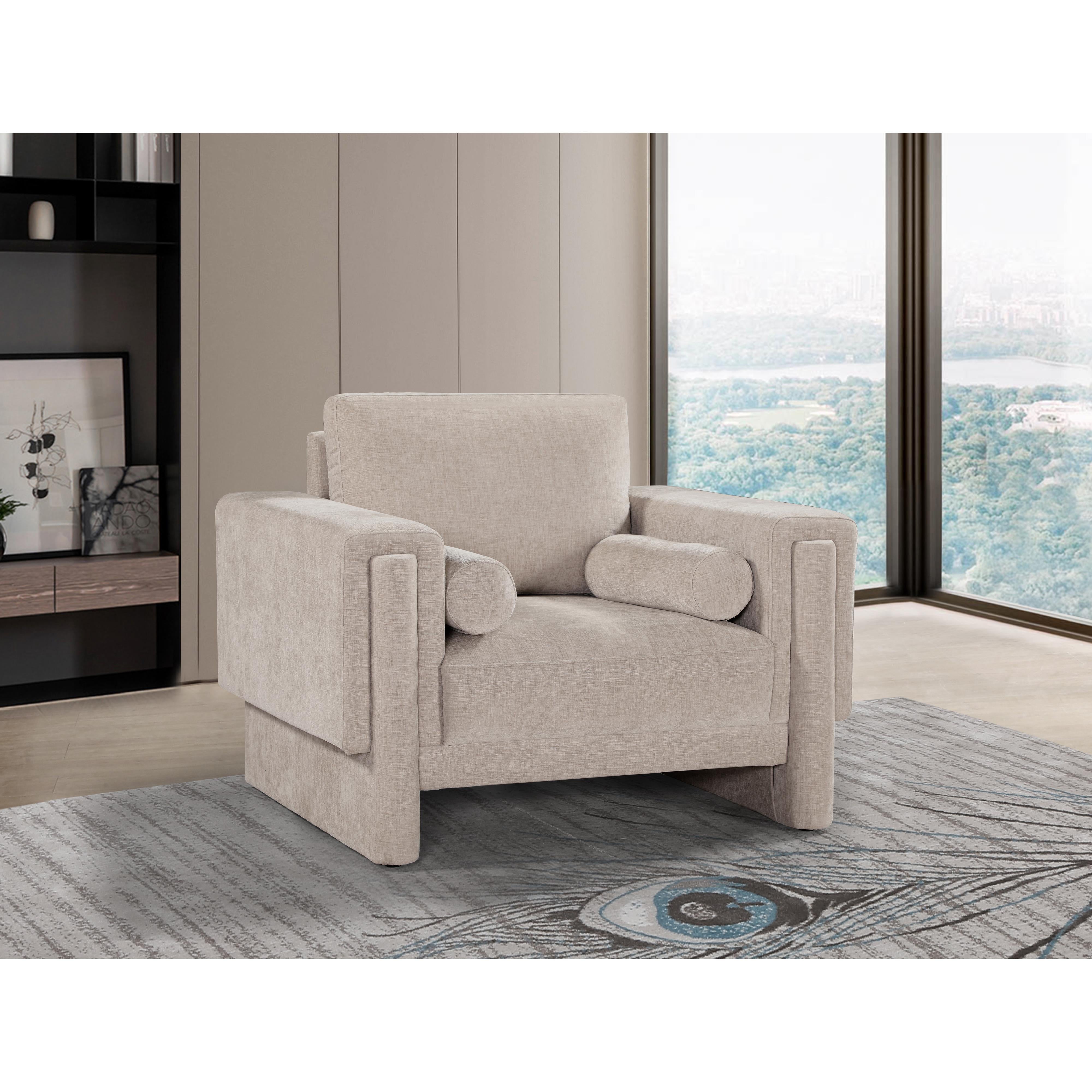 Meridian Madeline Beige Chenille Fabric Chair
