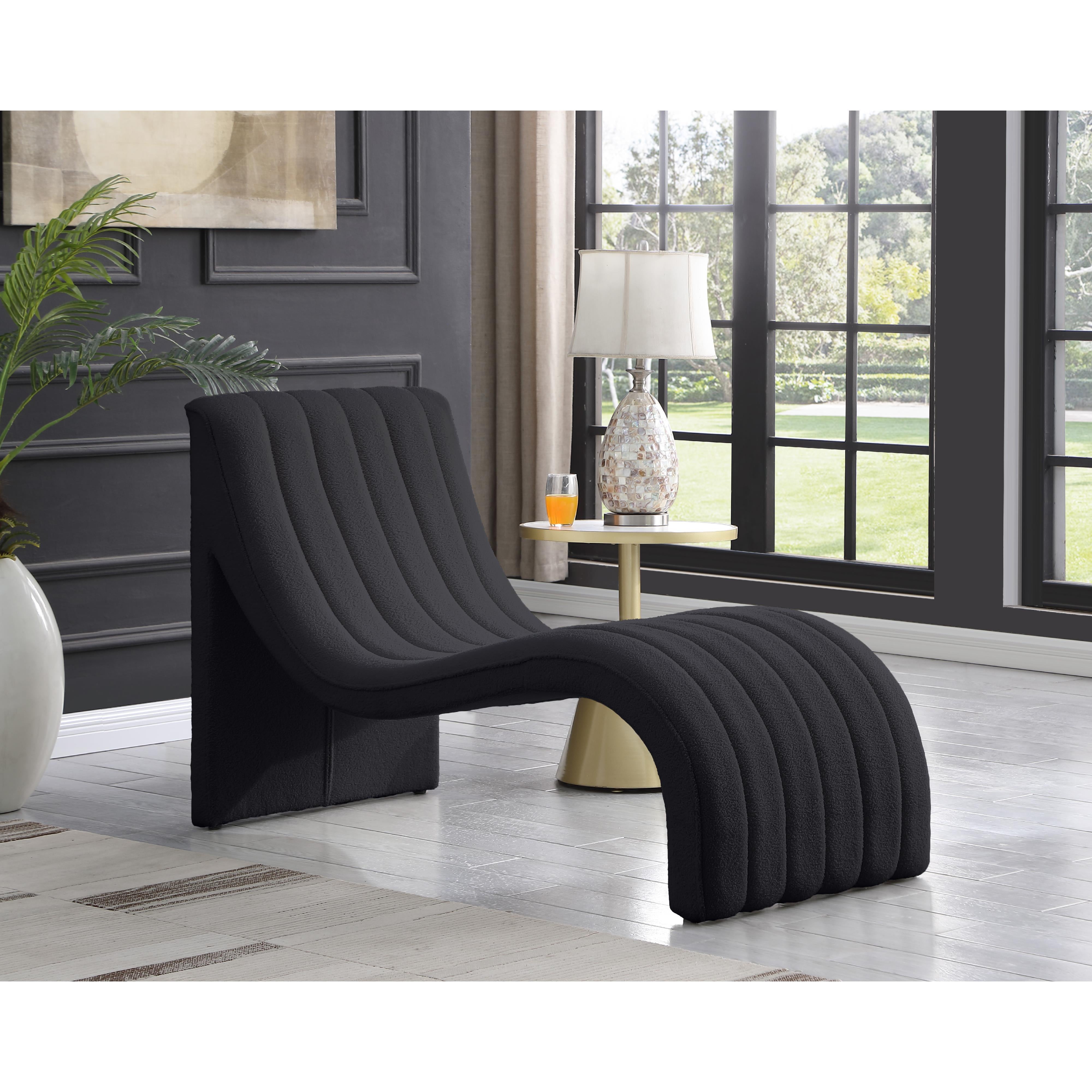Meridian Orian Black Teddy Fabric Chaise