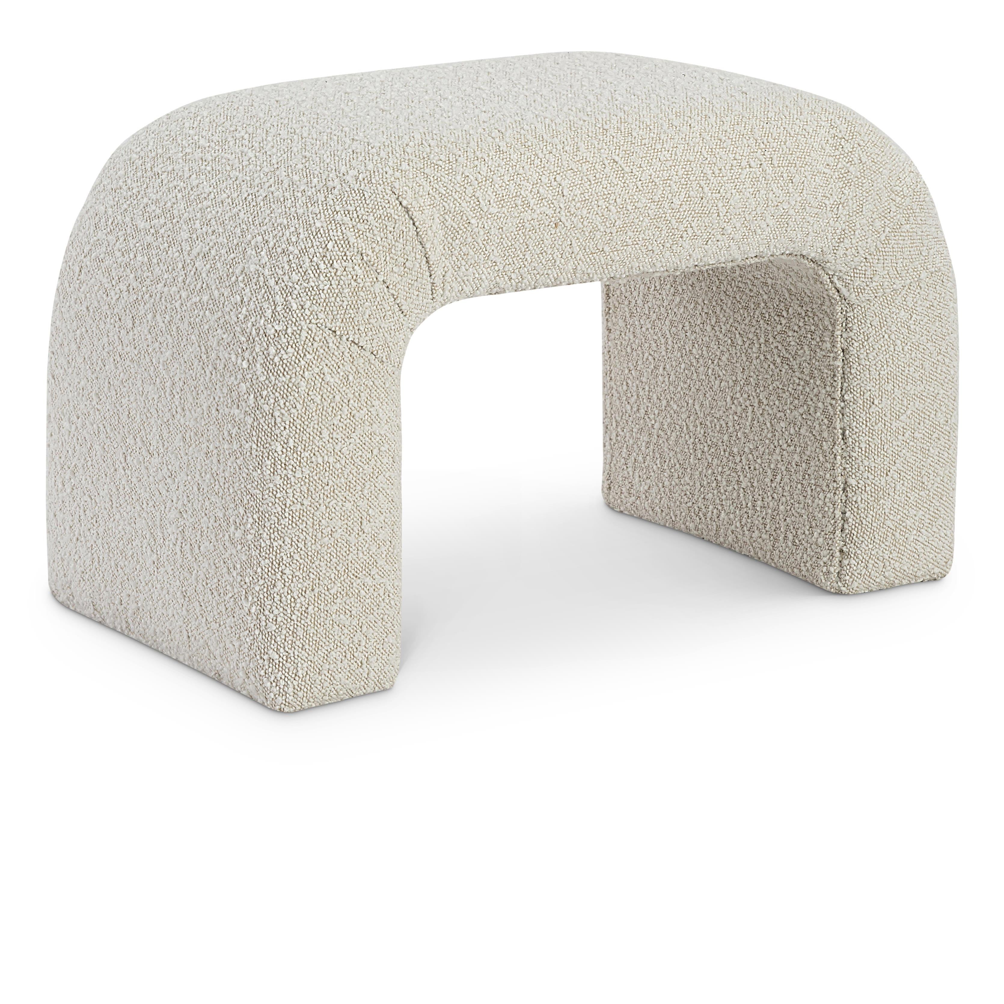 Meridian Niagara Cream Boucle Fabric Bench