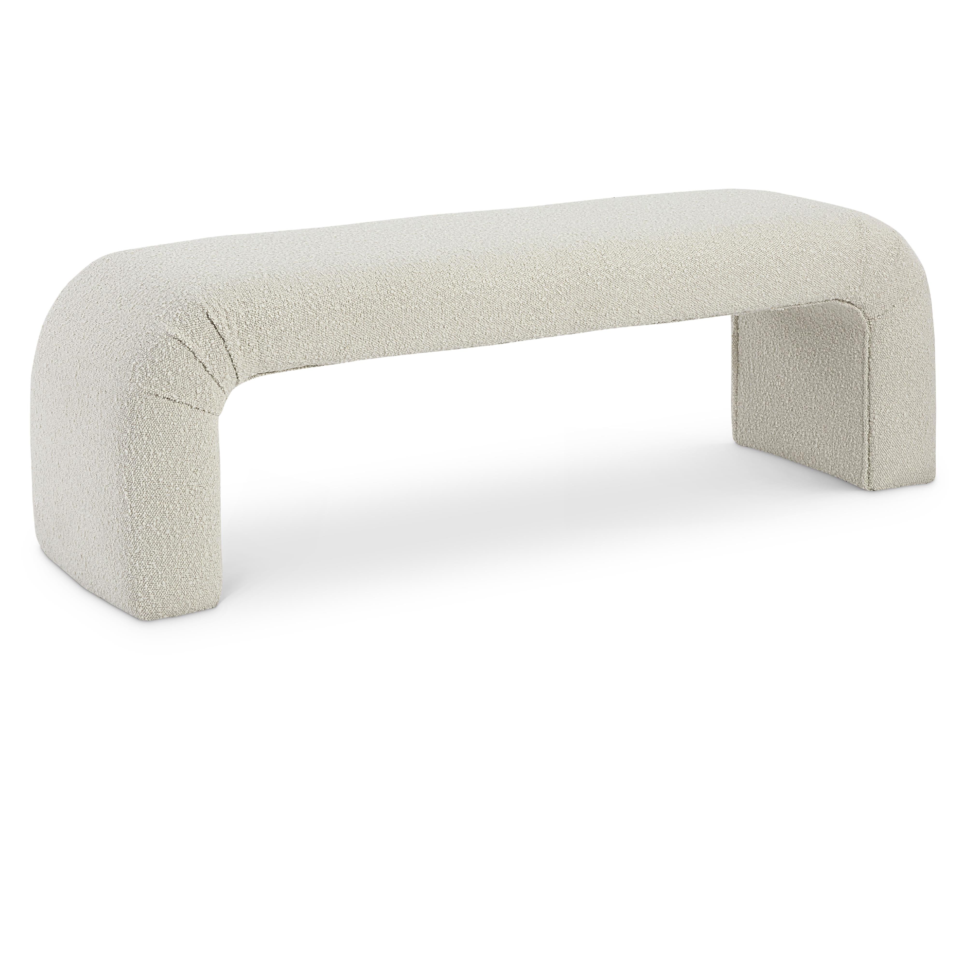 Meridian Niagara Cream Boucle Fabric Bench