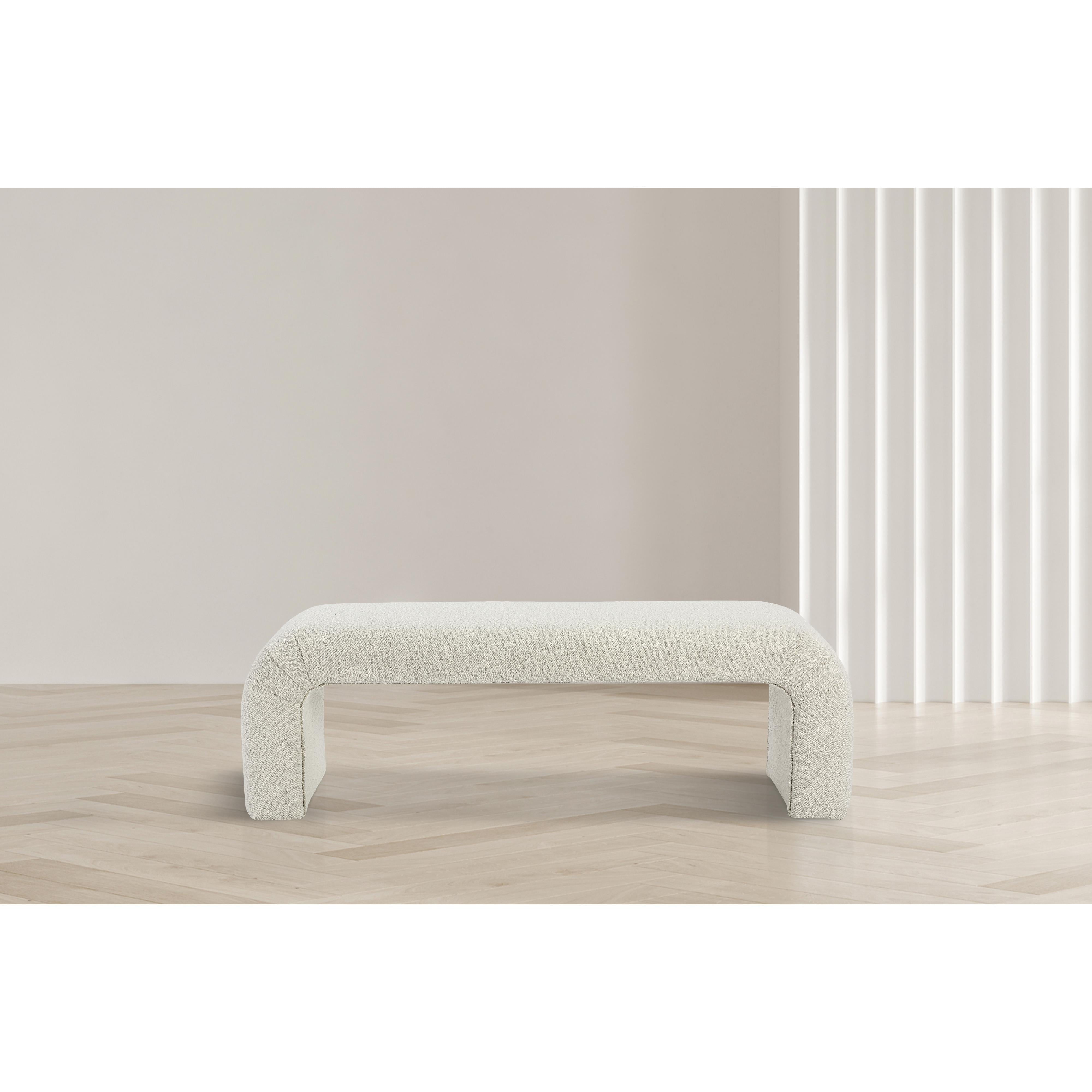 Meridian Niagara Cream Boucle Fabric Bench
