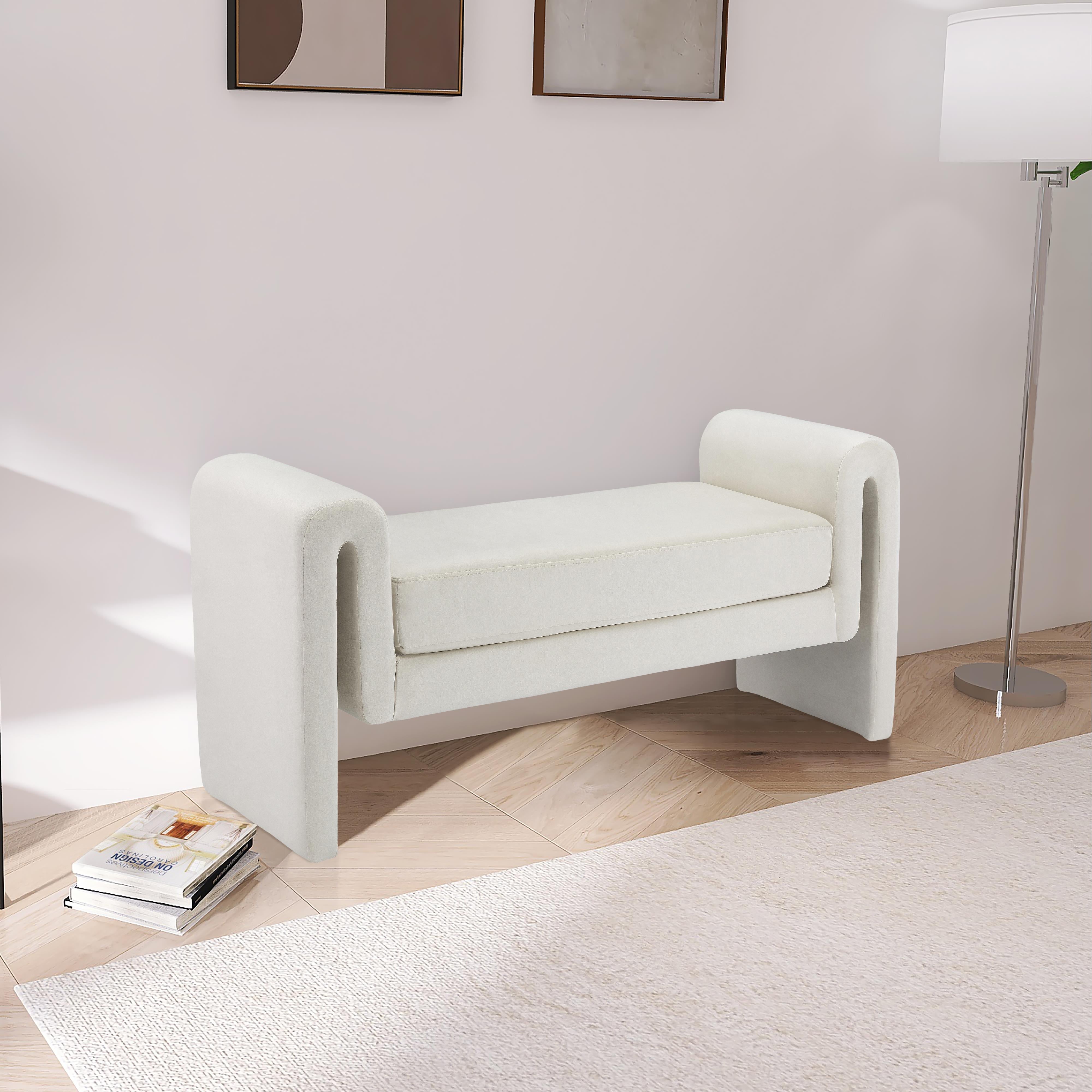Meridian Sloan Cream Velvet Bench