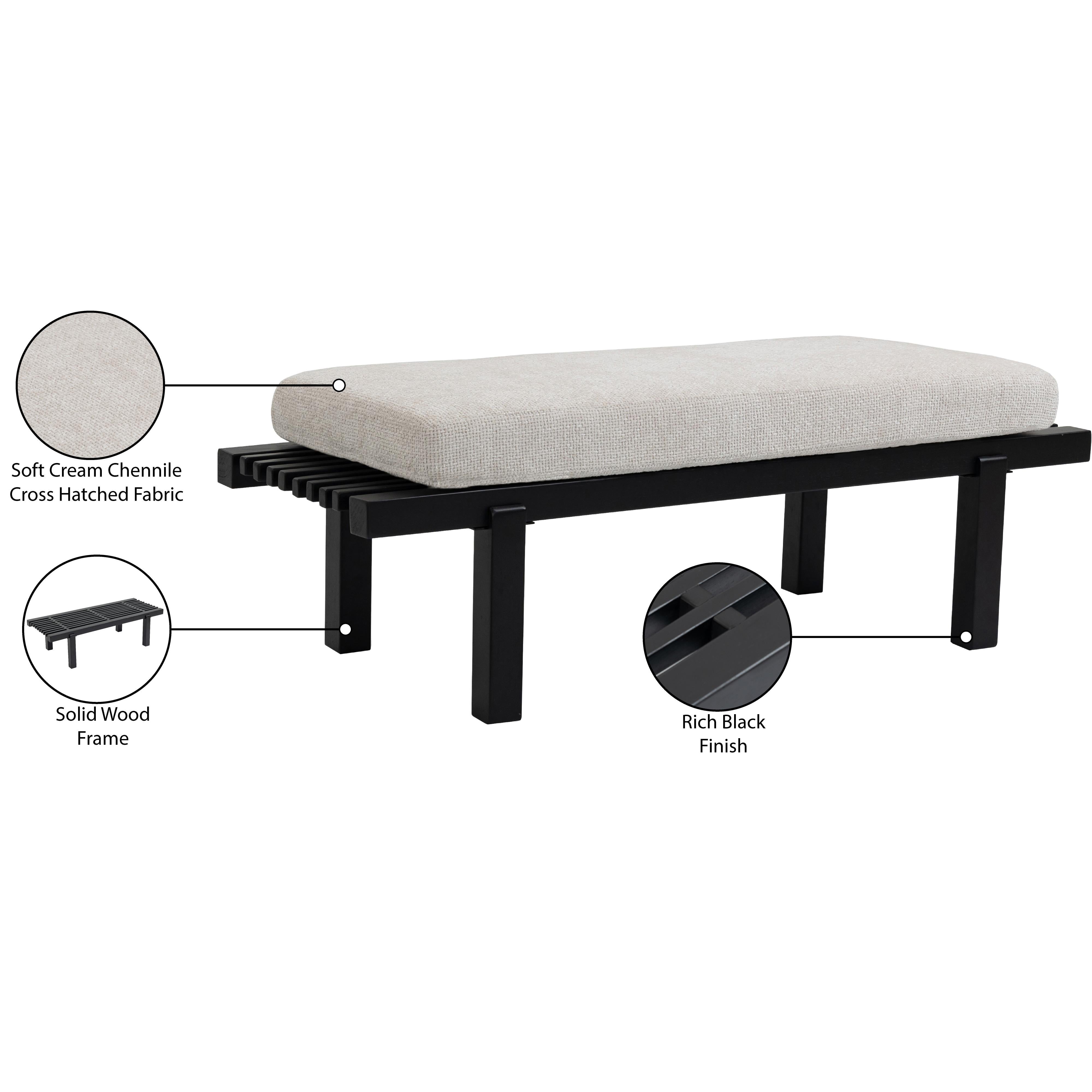 Meridian Naya Cream Chenille Fabric Bench