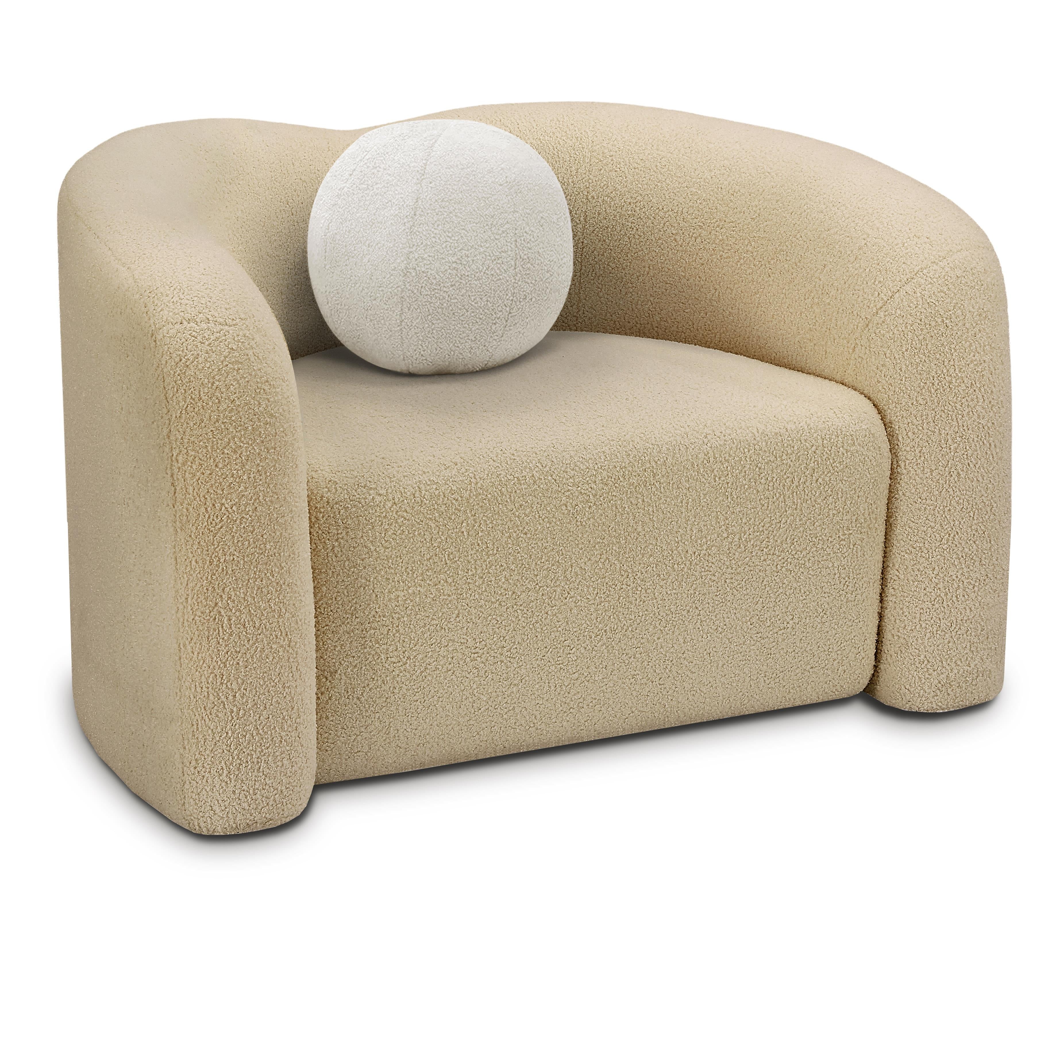 Meridian Kali Beige Faux Shearling Teddy Fabric Chair