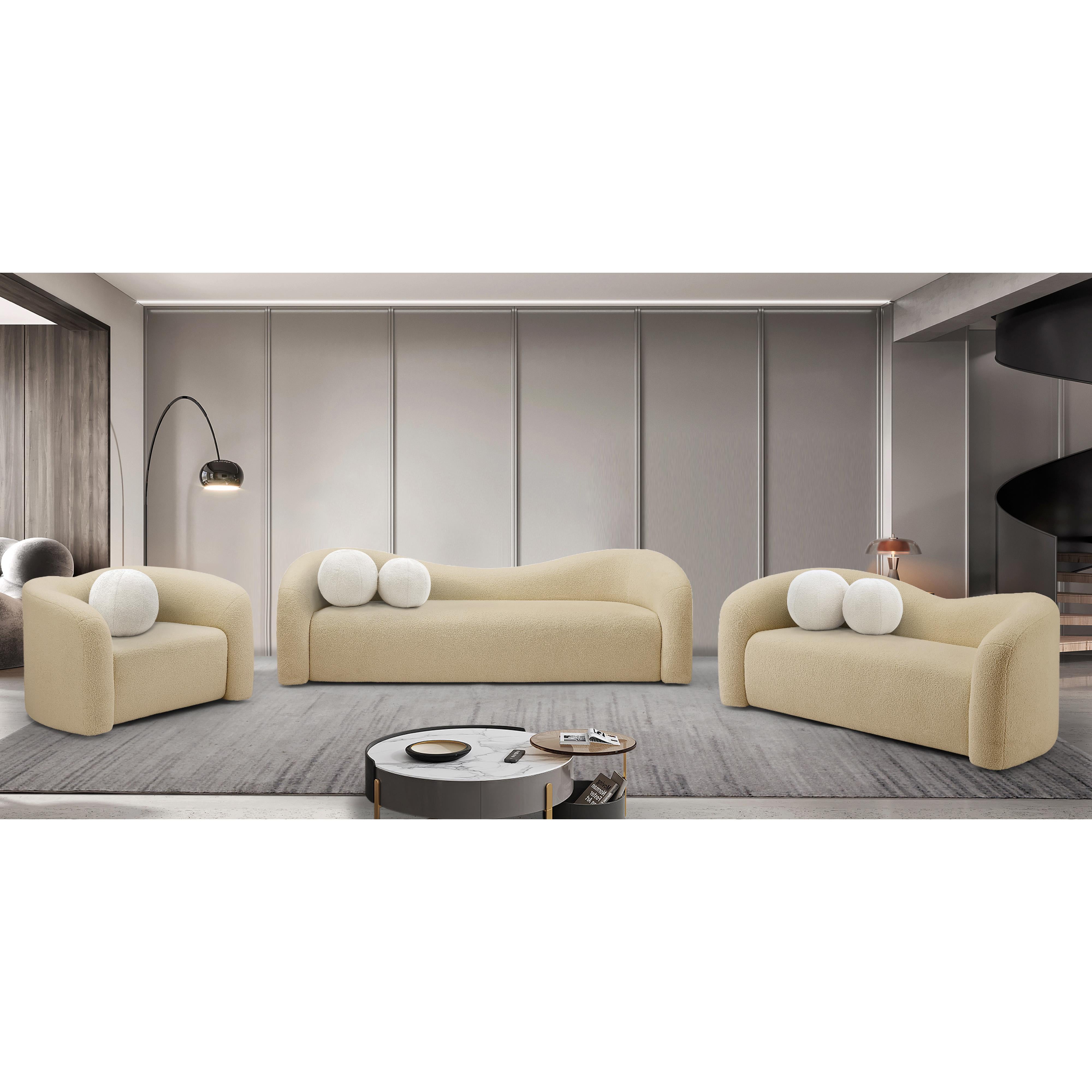 Meridian Kali Beige Faux Shearling Teddy Fabric Chair