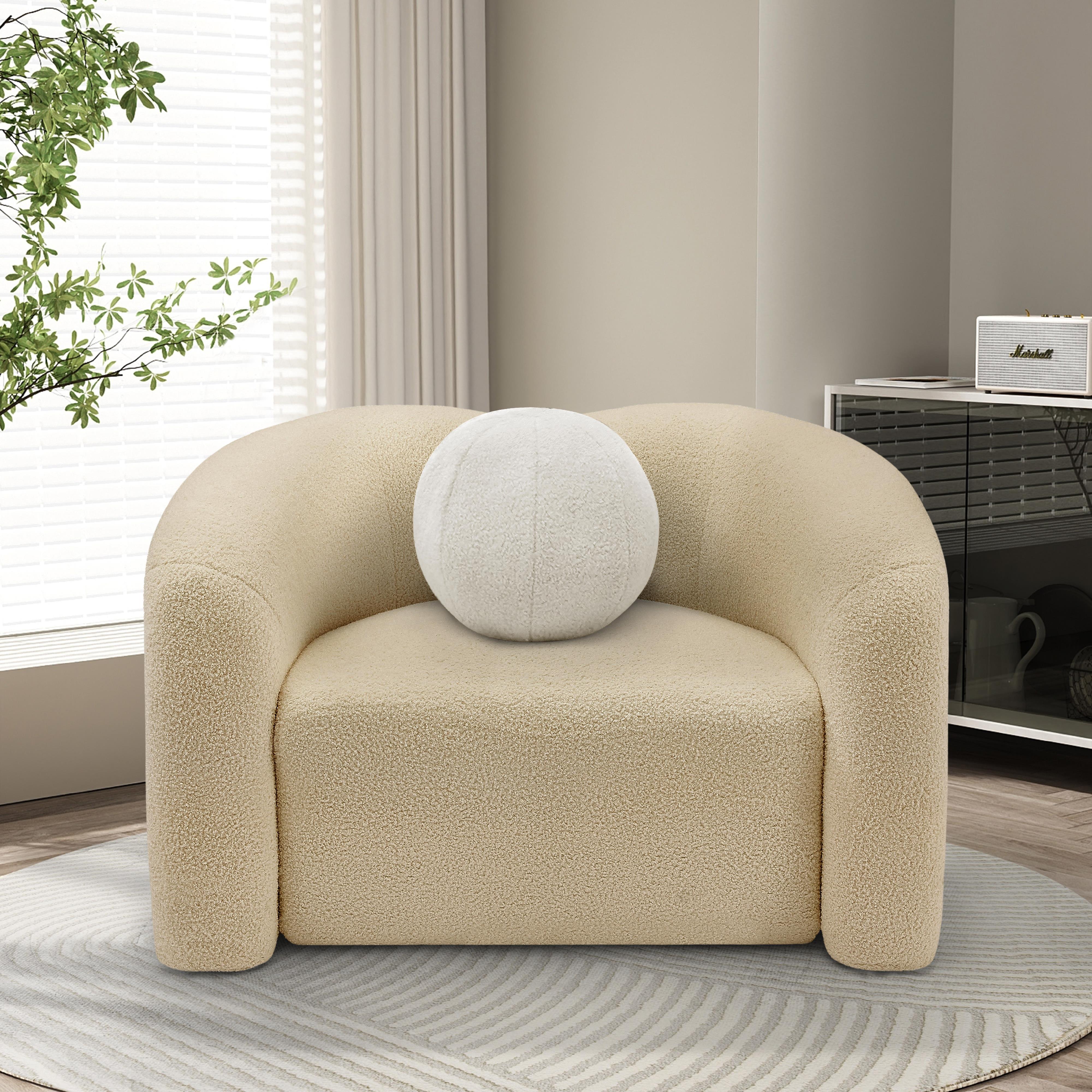 Meridian Kali Beige Faux Shearling Teddy Fabric Chair