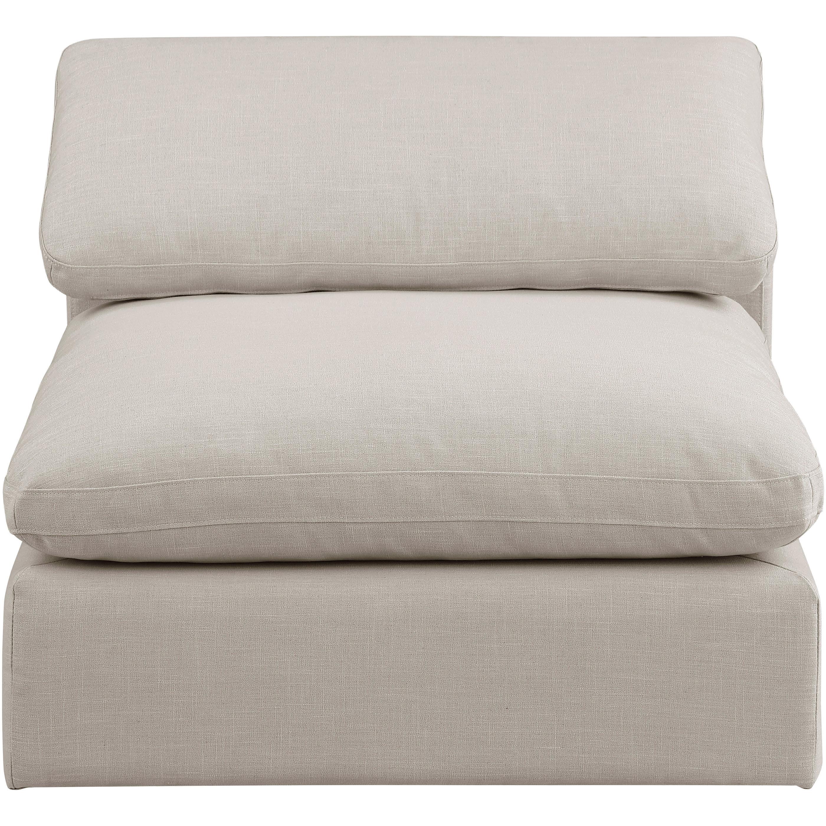 Meridian Comfy Beige Linen Textured Fabric Modular Armless Chair