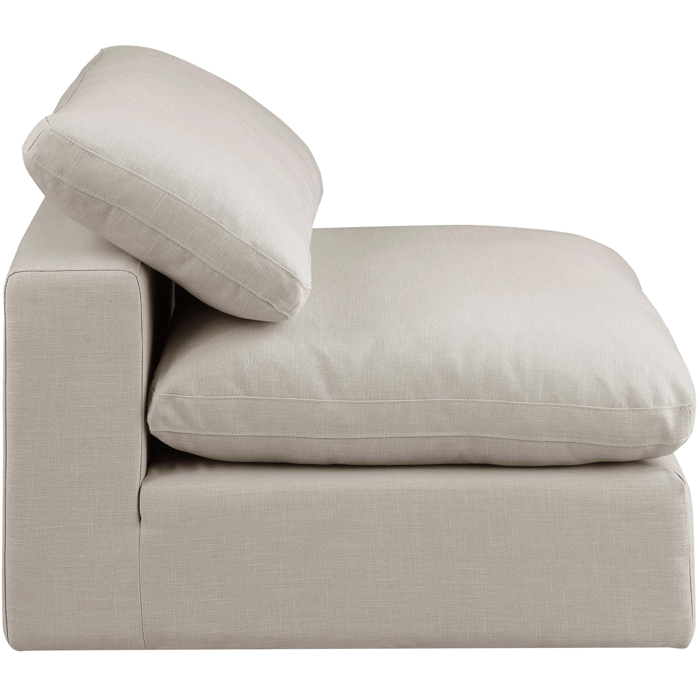 Meridian Comfy Beige Linen Textured Fabric Modular Armless Chair