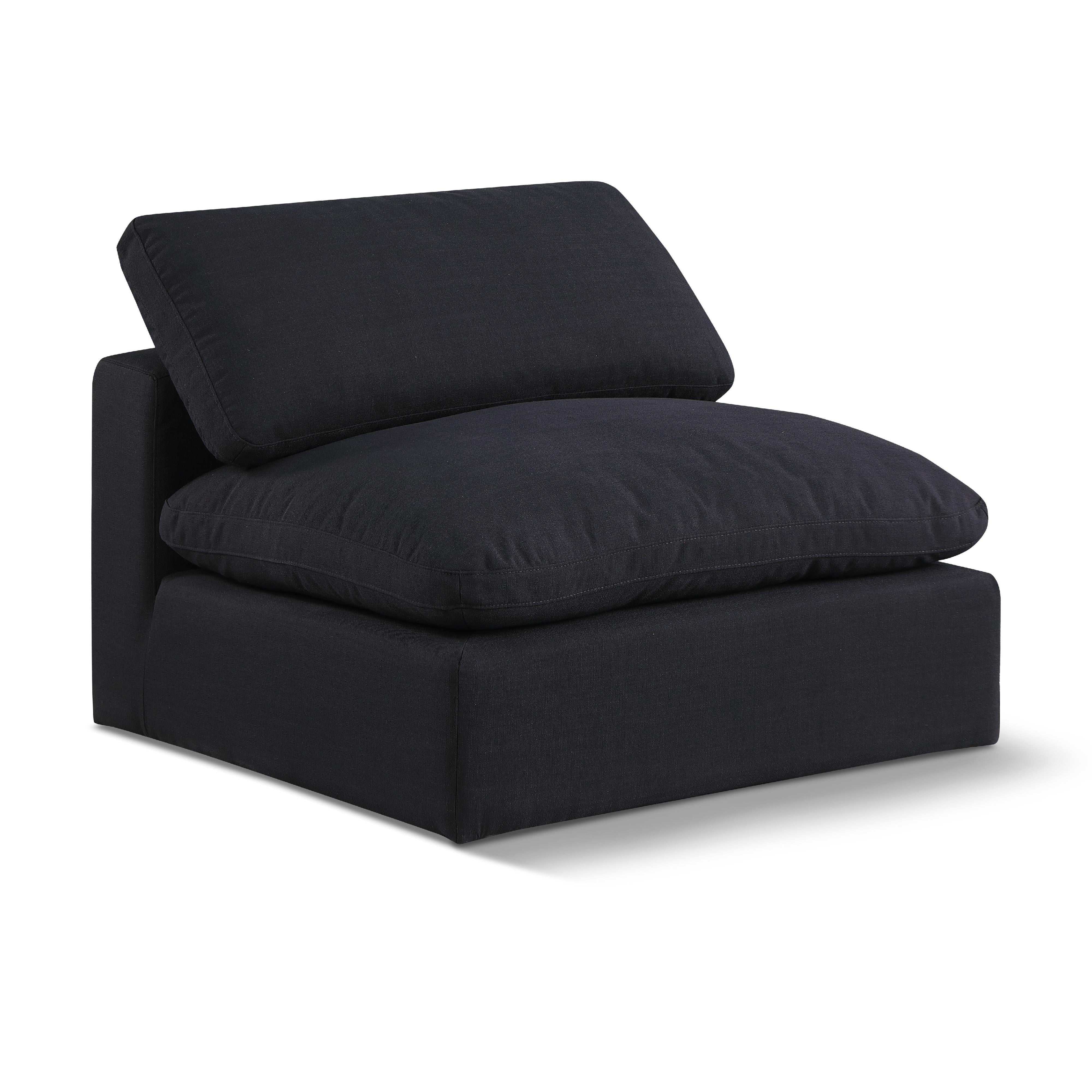 Meridian Comfy Black Linen Textured Fabric Modular Armless Chair