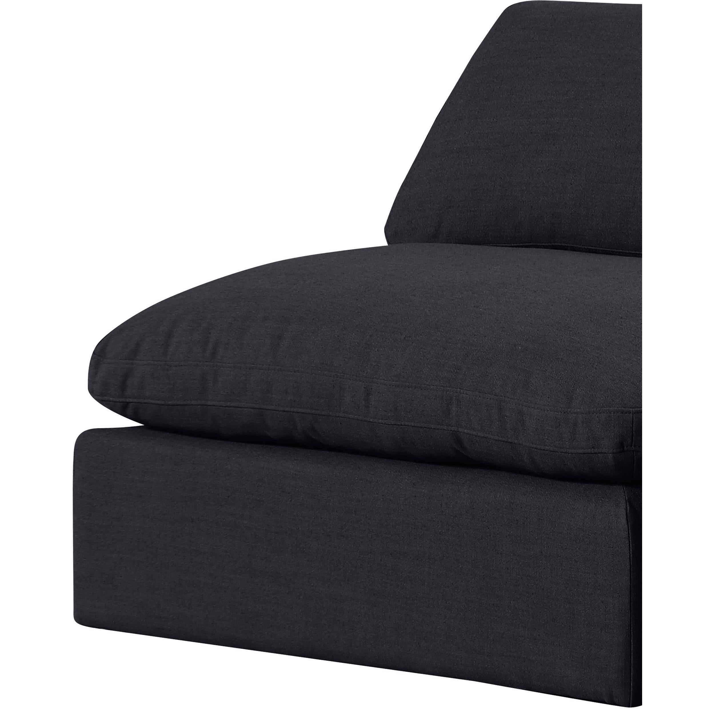 Meridian Comfy Black Linen Textured Fabric Modular Armless Chair