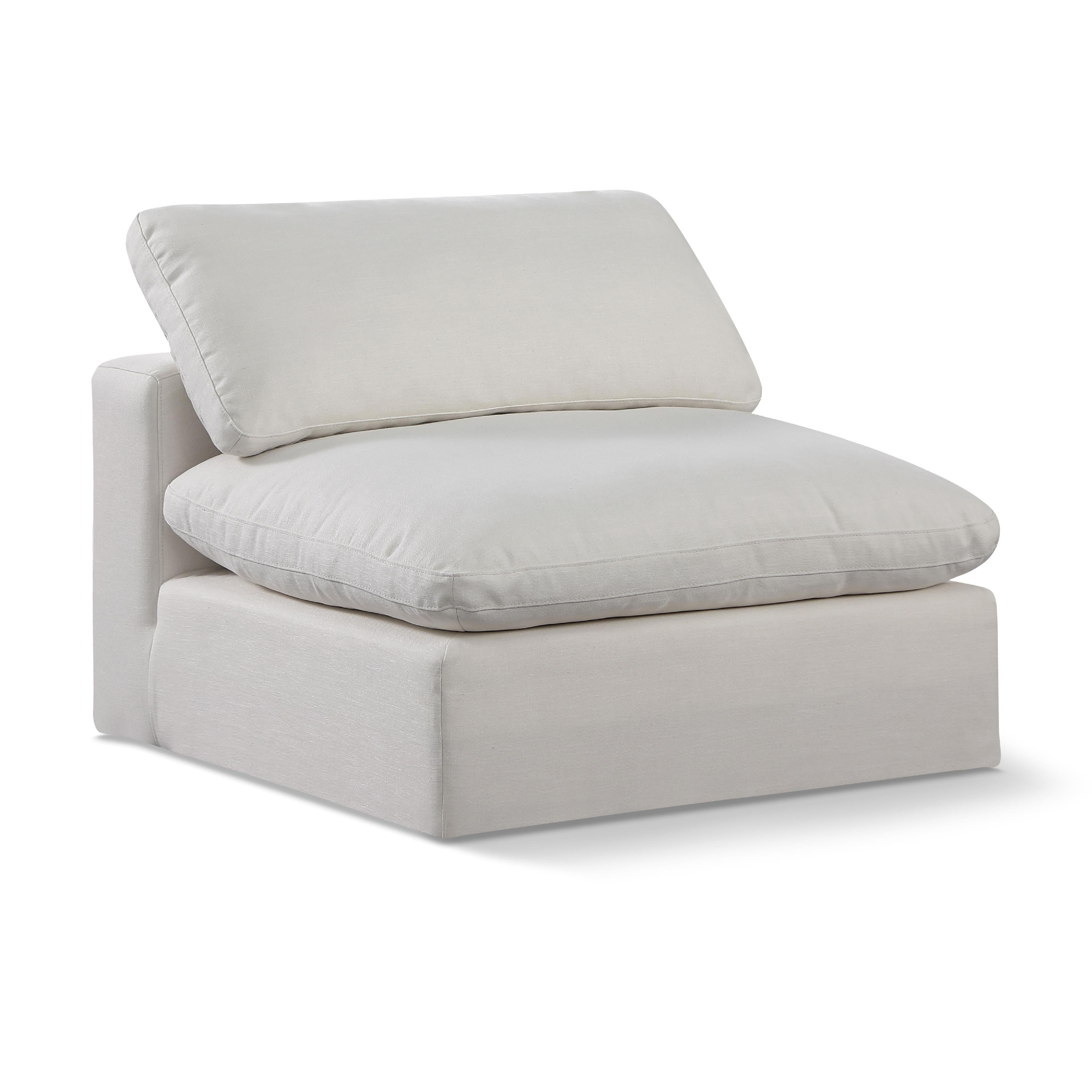 Meridian Comfy Cream Linen Textured Fabric Modular Armless Chair