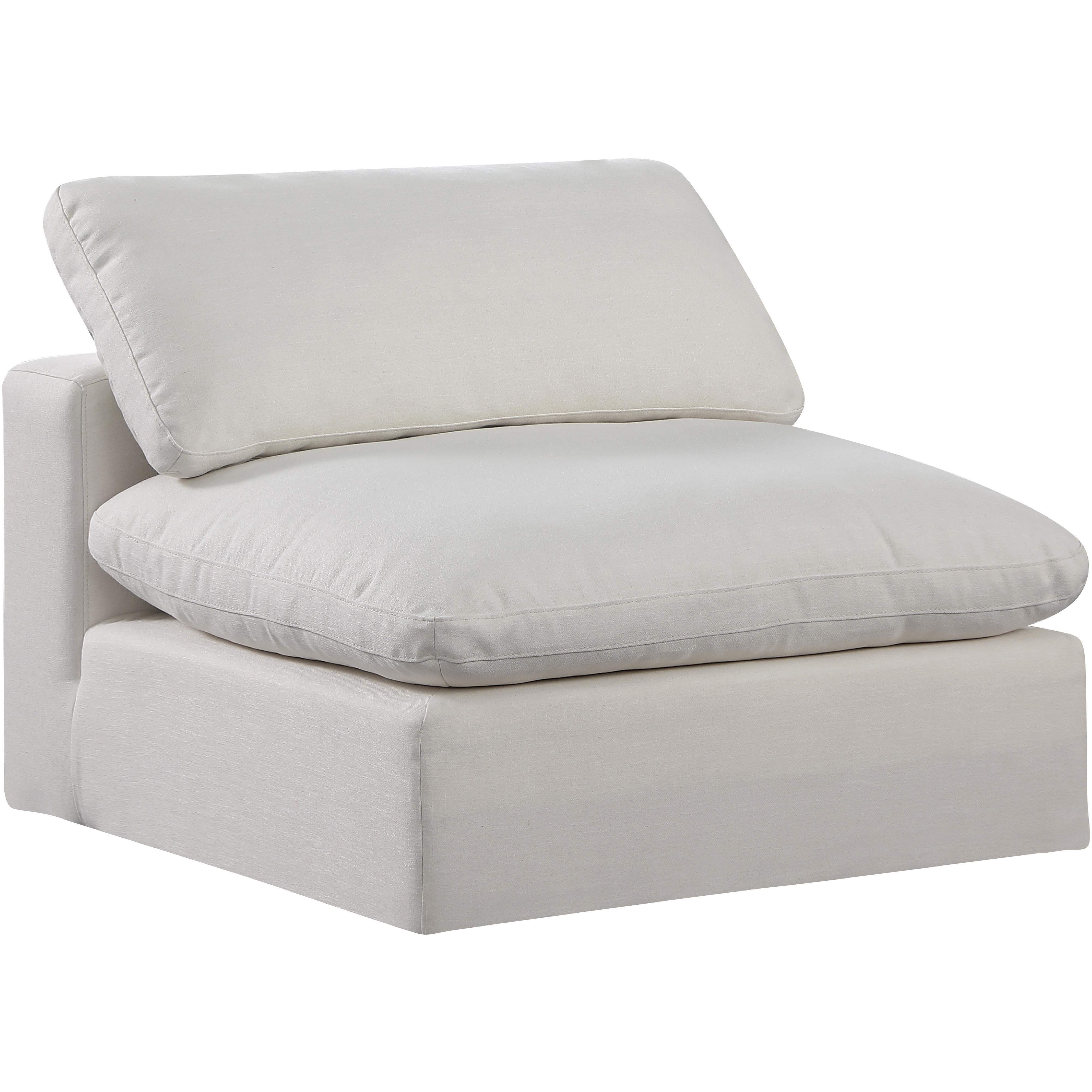 Meridian Comfy Cream Linen Textured Fabric Modular Armless Chair