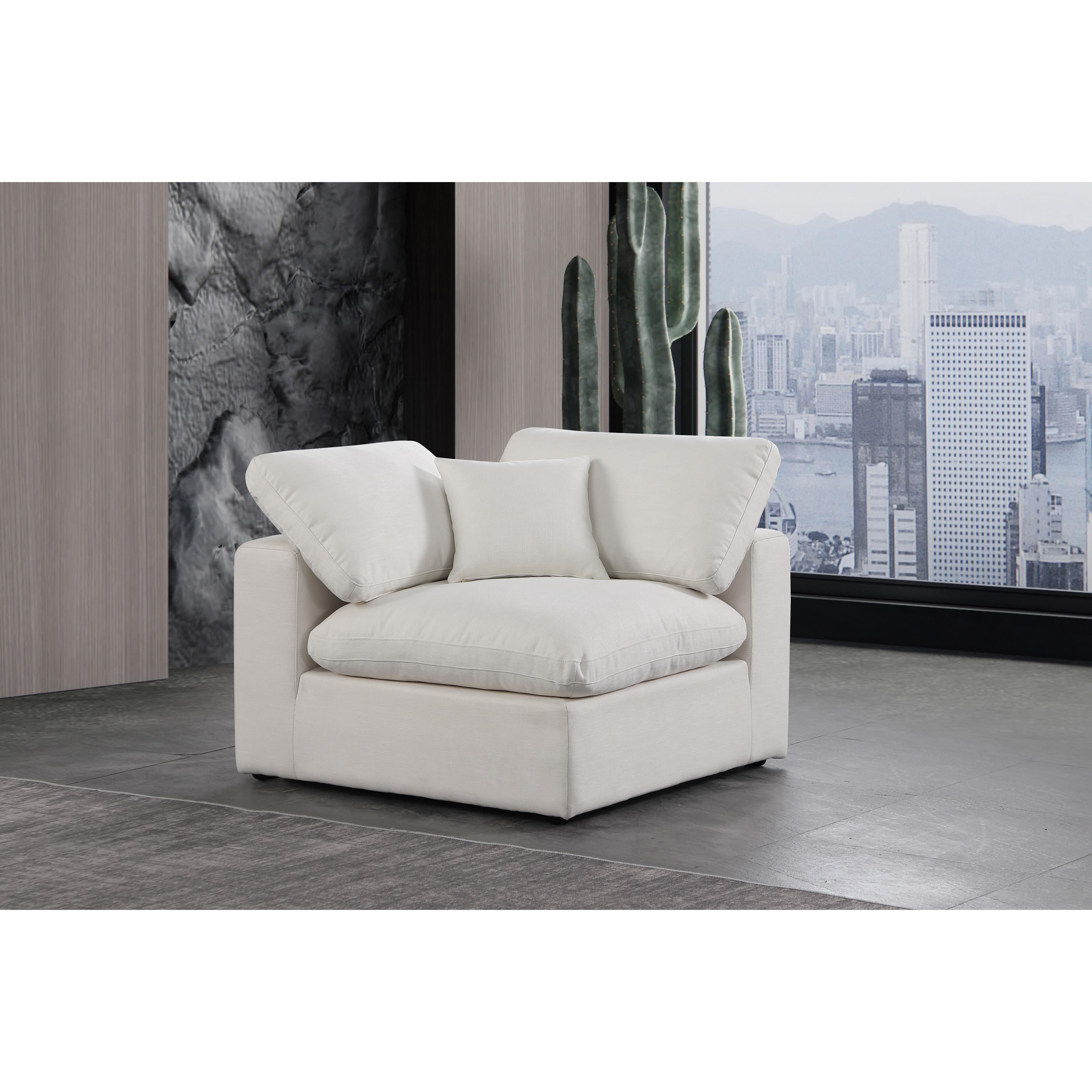 Meridian Comfy Cream Linen Textured Fabric Modular Corner Chair
