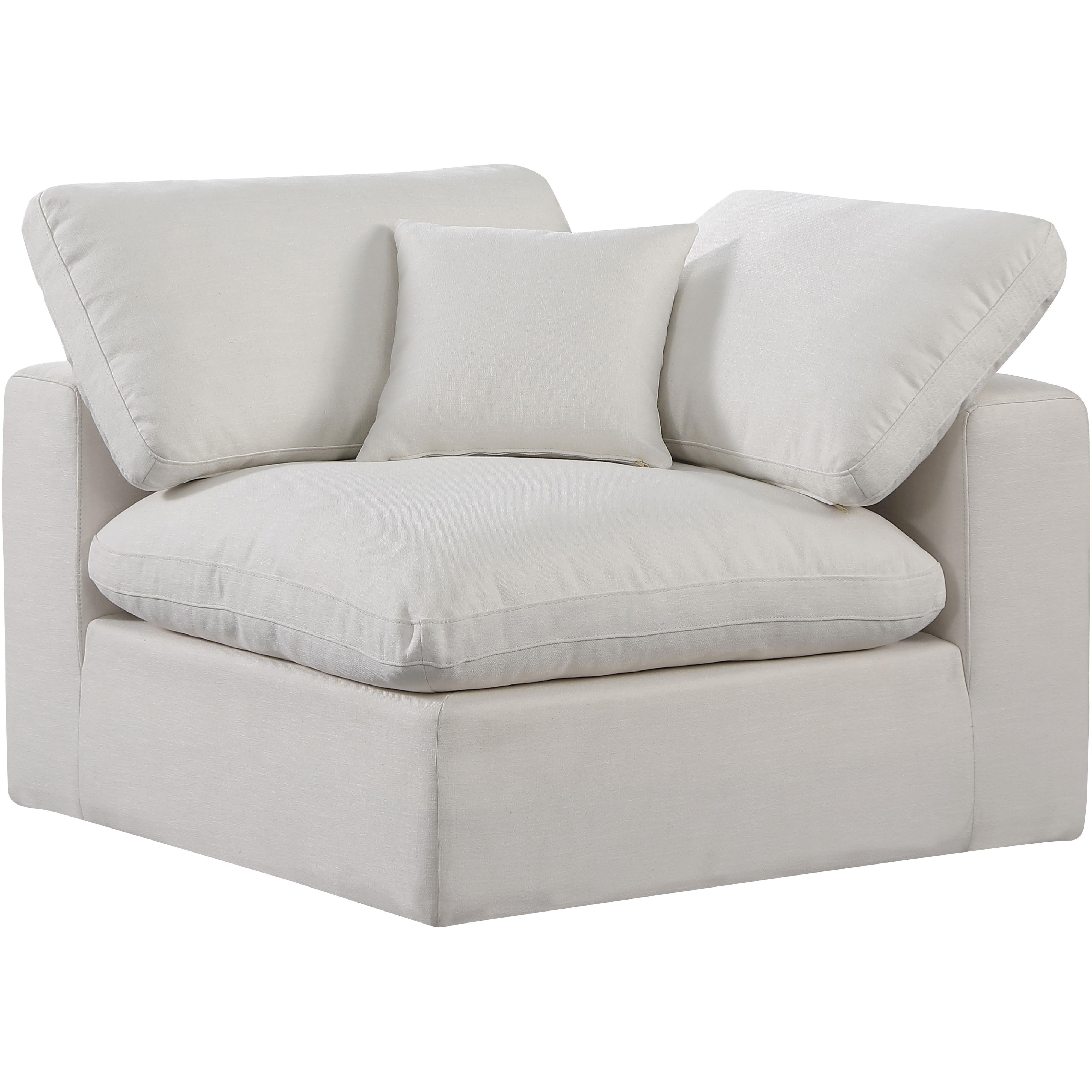 Meridian Comfy Cream Linen Textured Fabric Modular Corner Chair