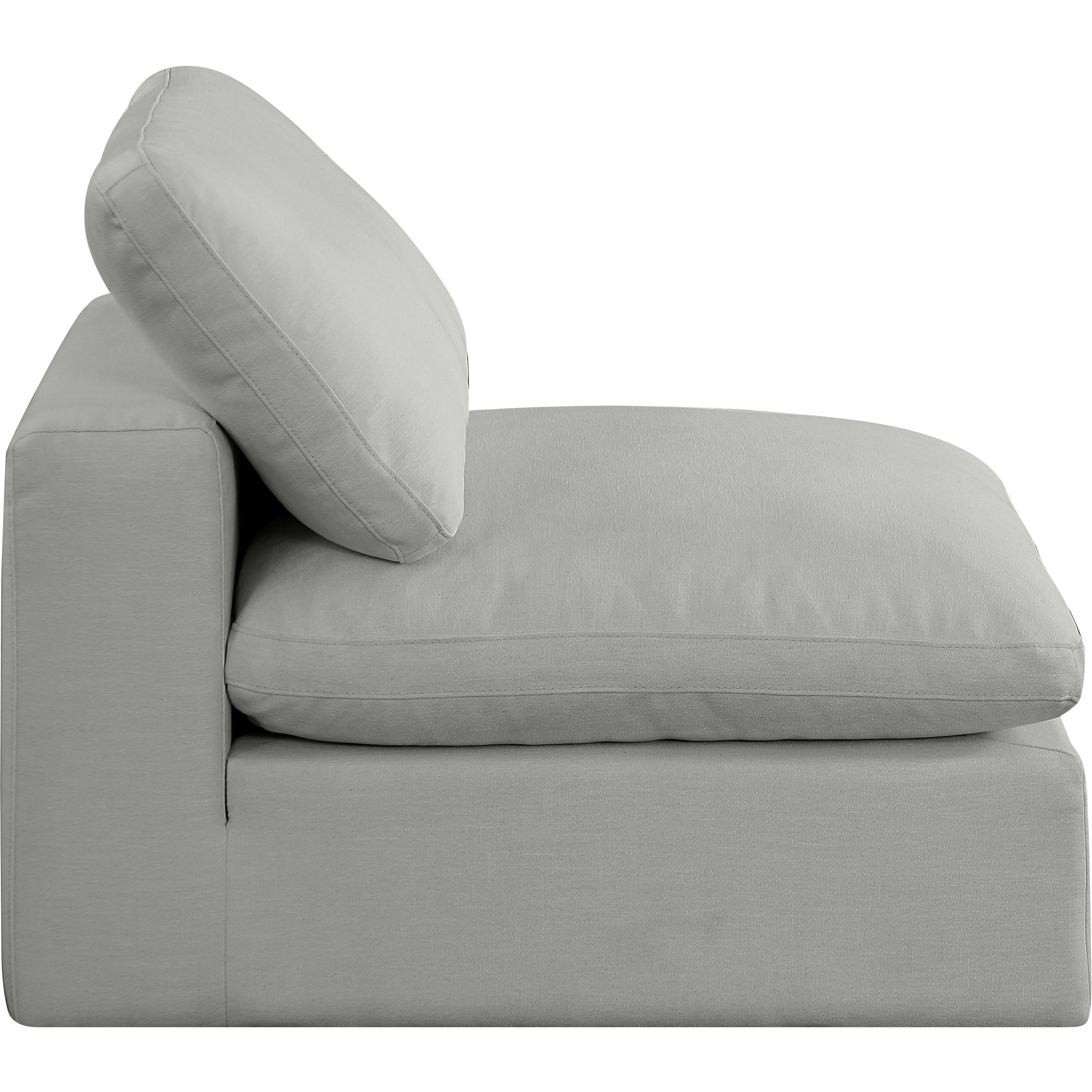 Meridian Comfy Grey Linen Textured Fabric Modular Armless Chair