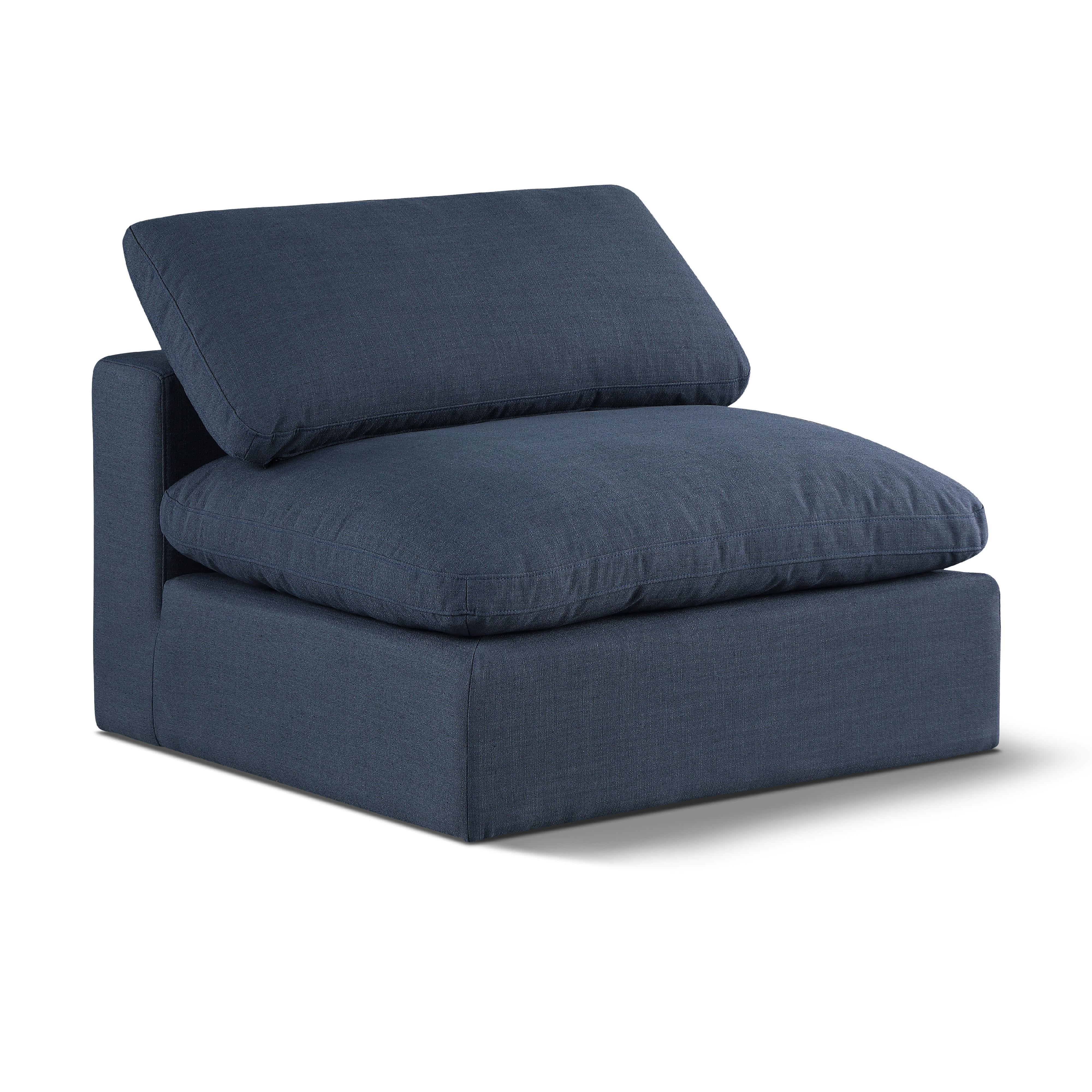 Meridian Comfy Navy Linen Textured Fabric Modular Armless Chair