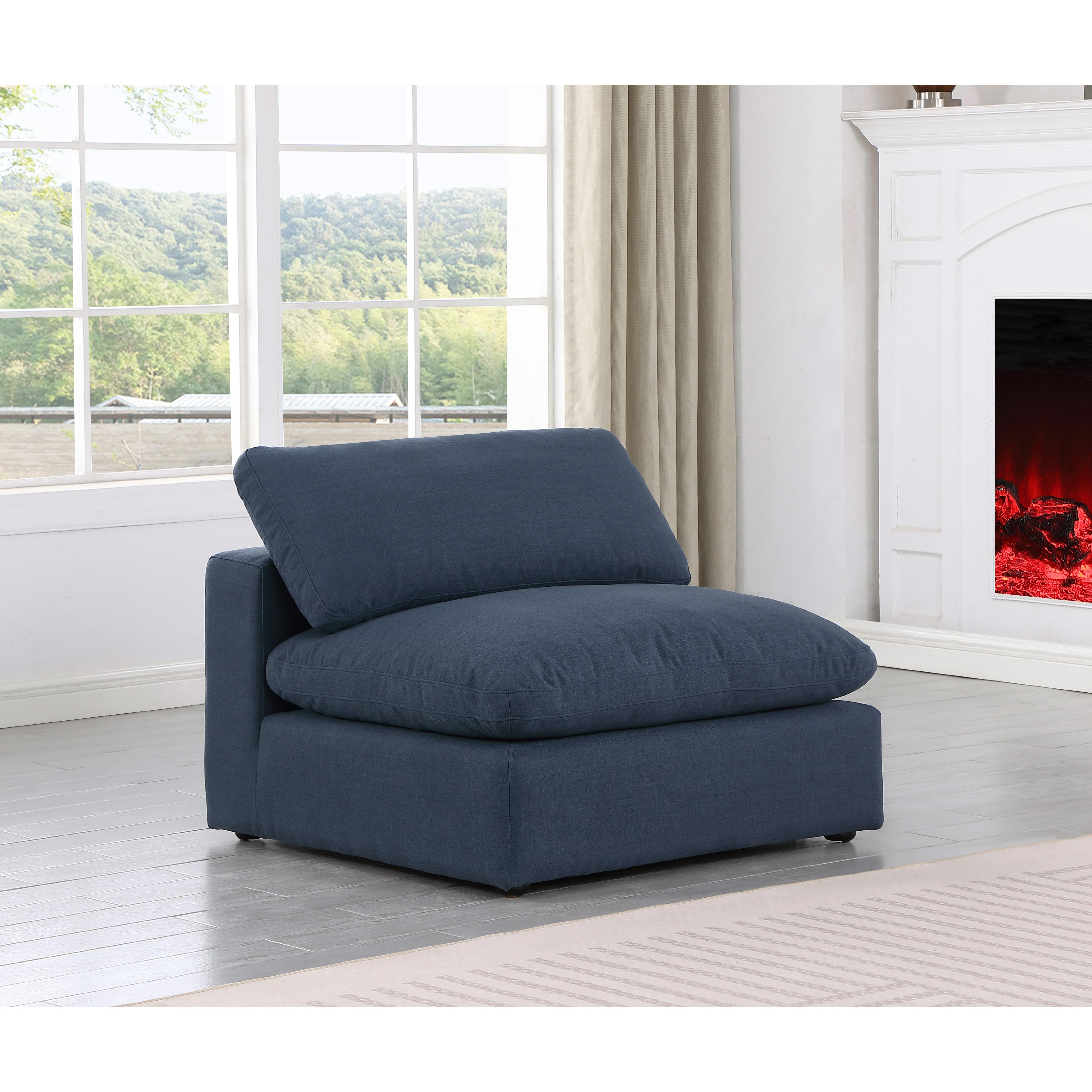 Meridian Comfy Navy Linen Textured Fabric Modular Armless Chair