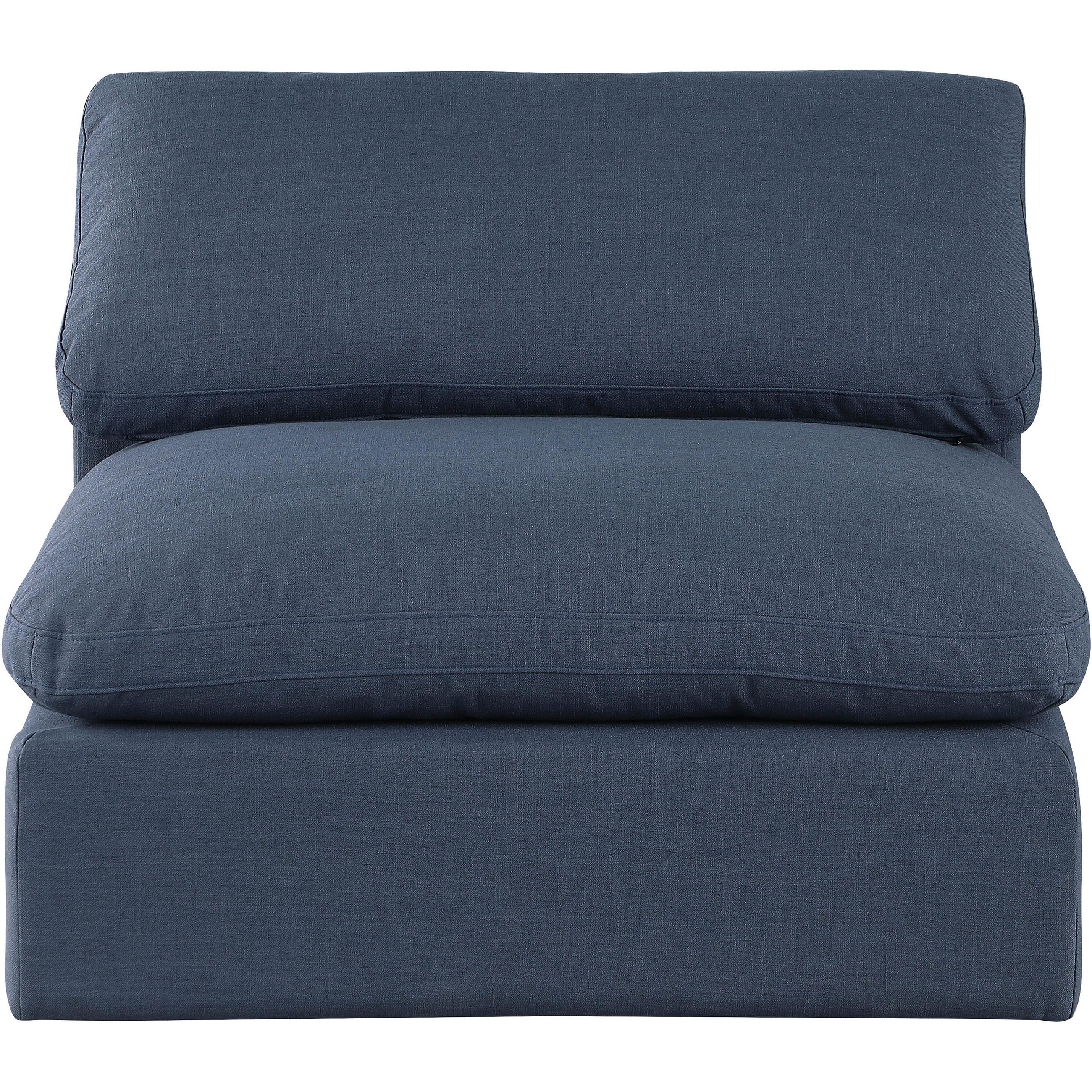 Meridian Comfy Navy Linen Textured Fabric Modular Armless Chair