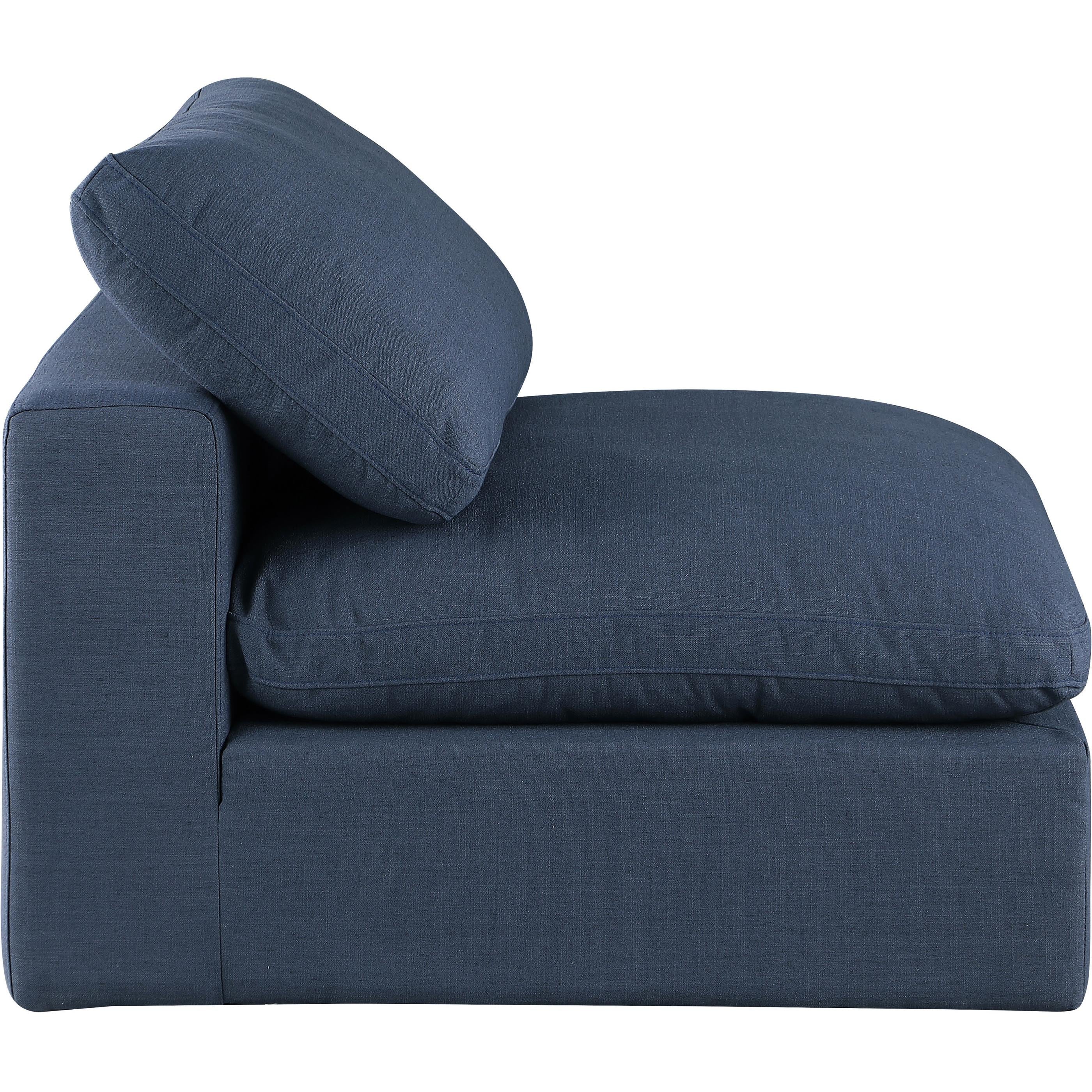 Meridian Comfy Navy Linen Textured Fabric Modular Armless Chair