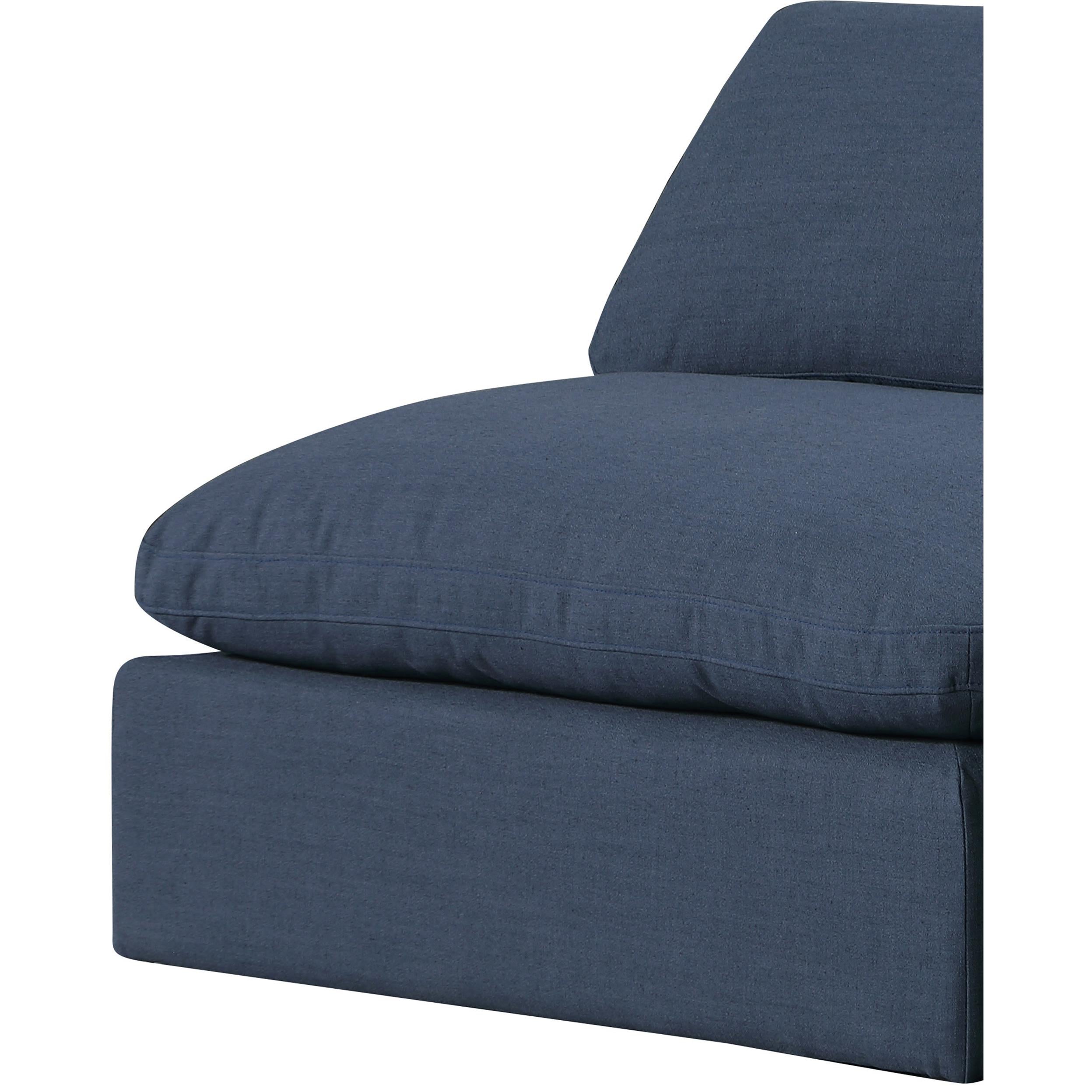 Meridian Comfy Navy Linen Textured Fabric Modular Armless Chair