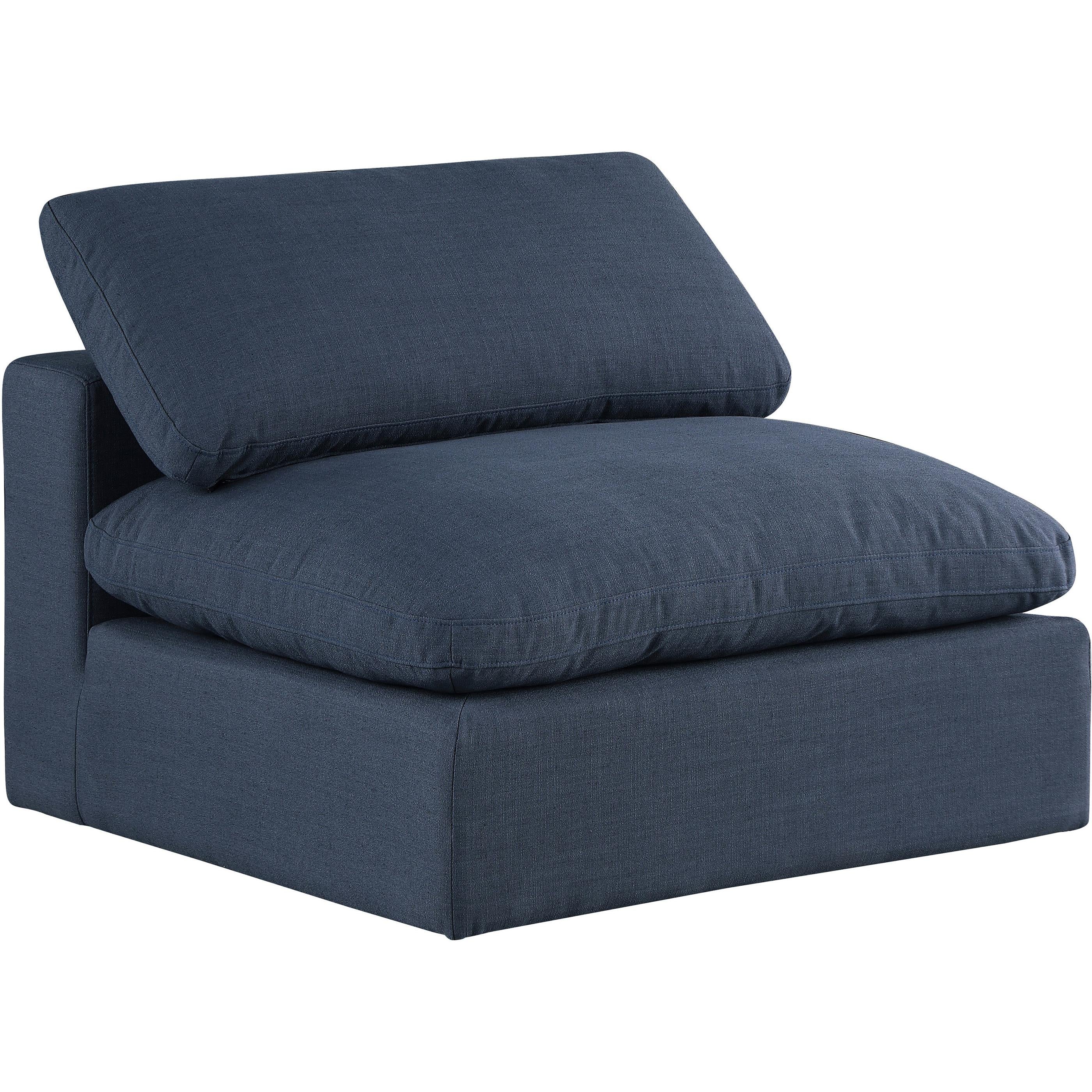 Meridian Comfy Navy Linen Textured Fabric Modular Armless Chair